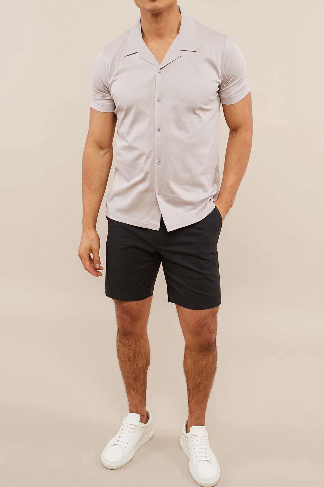Luxe Mercerised Short Sleeve Shirt - Pale Grey