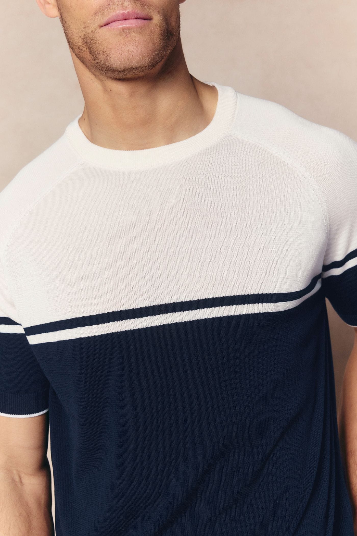 Riera Colour Block Knit Crew Neck T-Shirt - Navy/Ecru