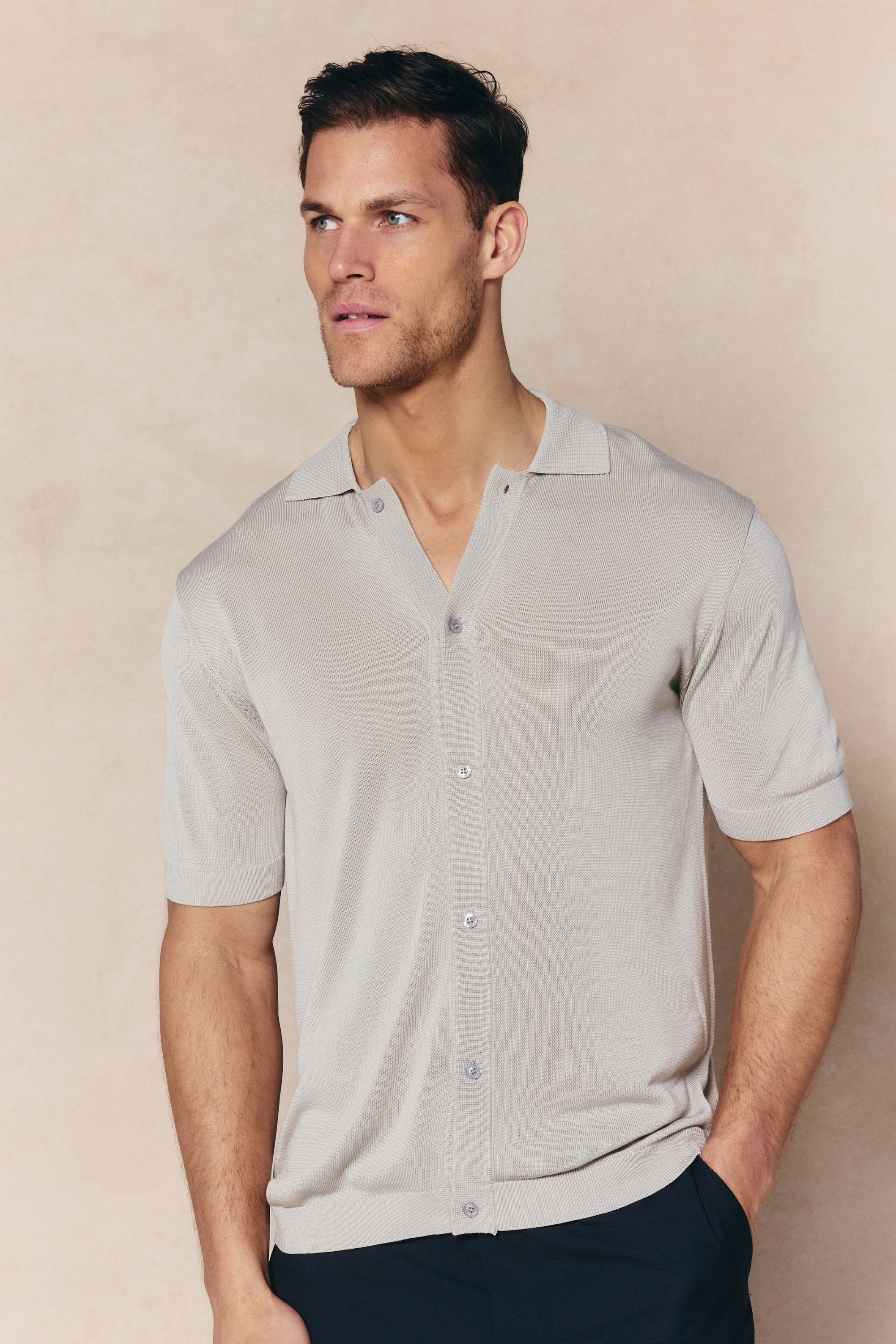 Pedro Button Through Short Sleeve Knitted Shirt - Cream