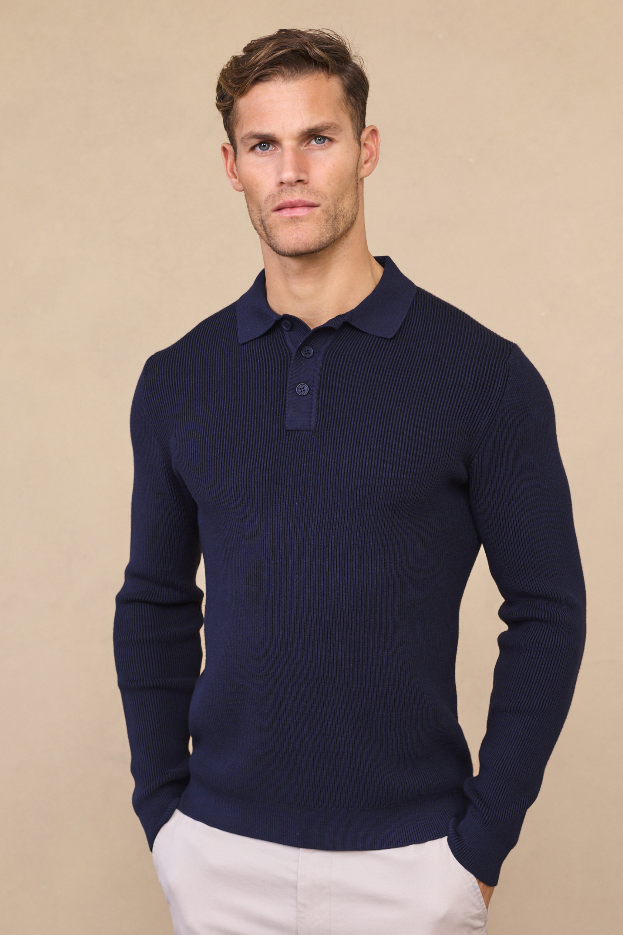 Angus Ribbed Polo - Navy