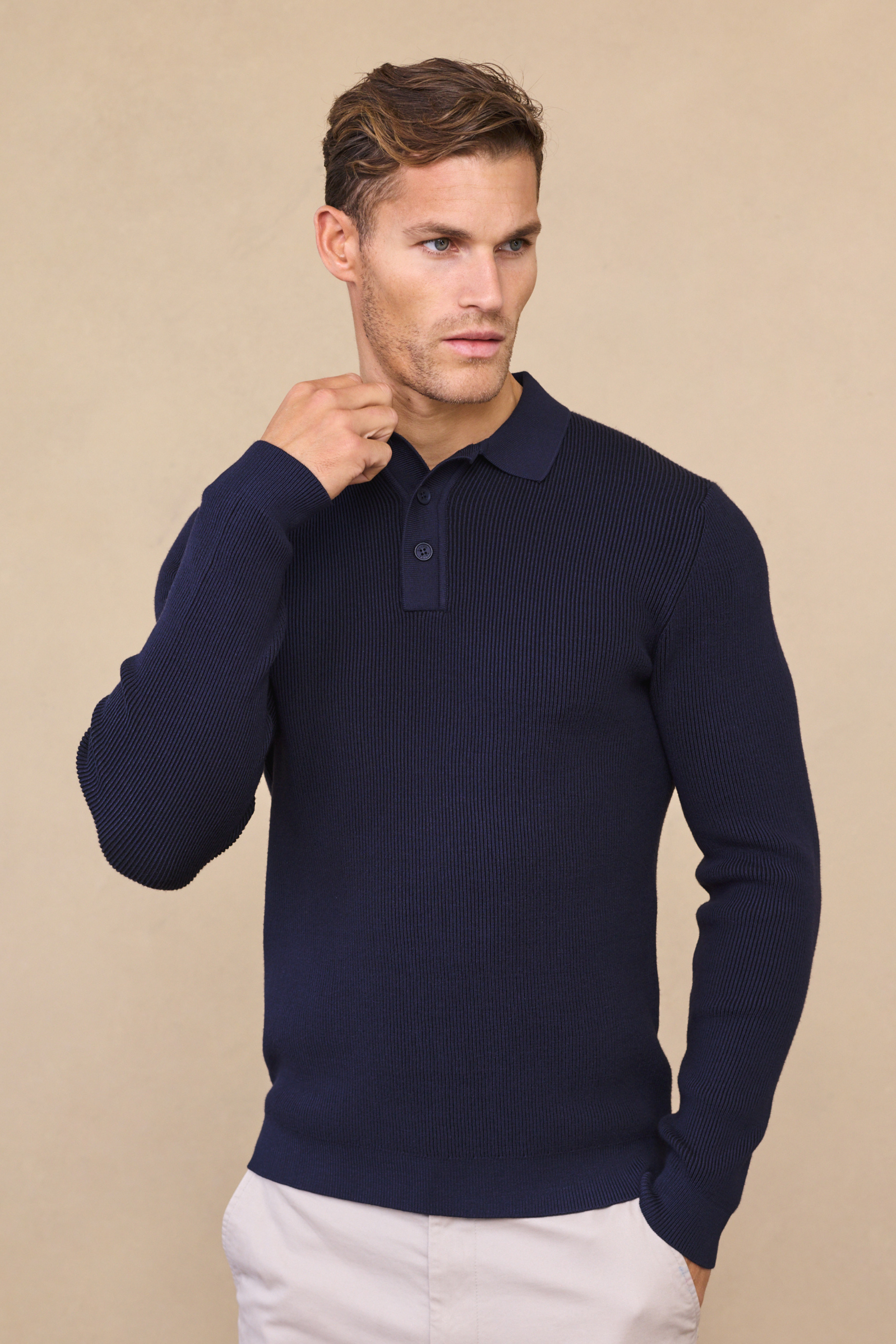 Angus Ribbed Polo - Navy