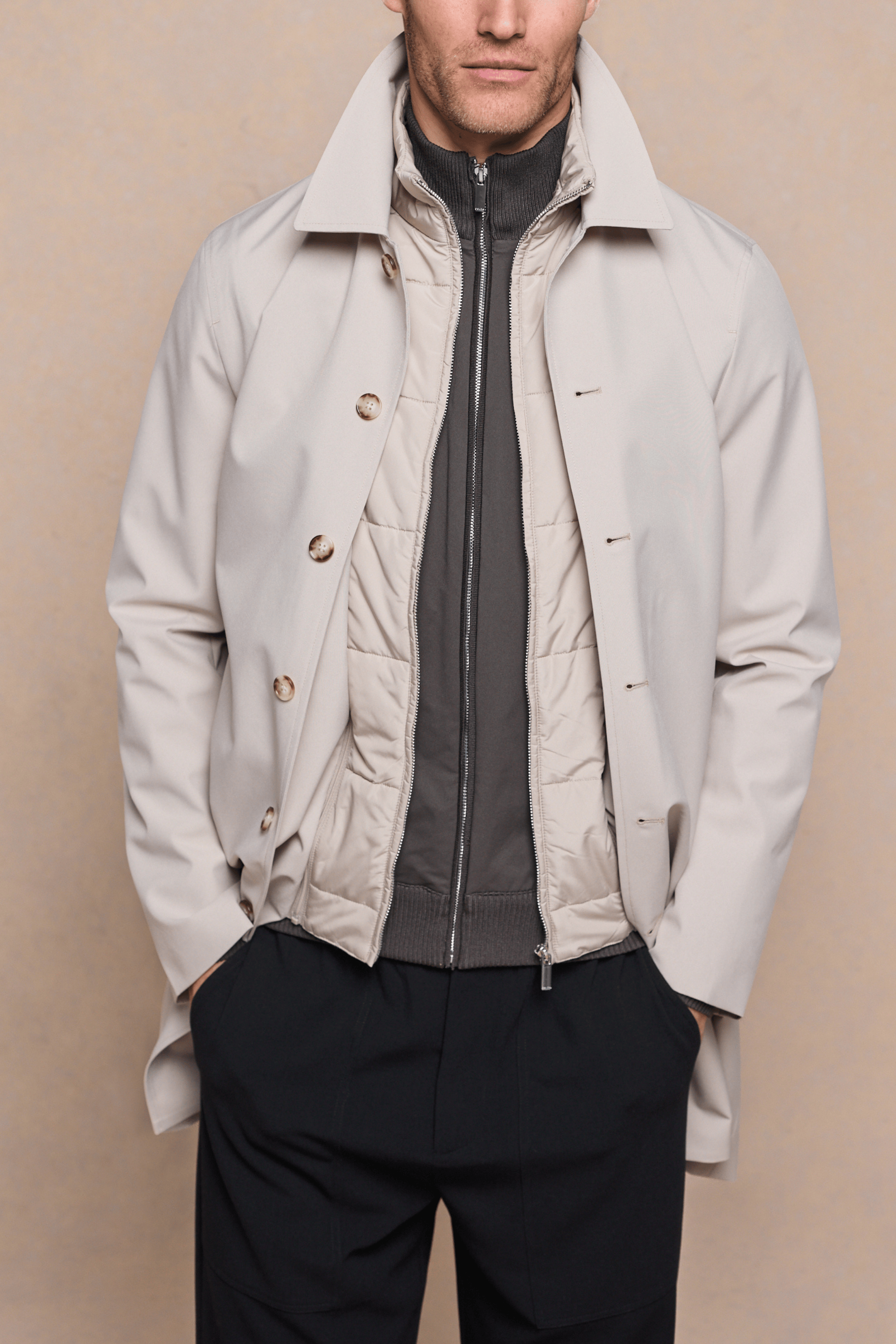 Portico Trench Coat With Detachable Insert - Stone