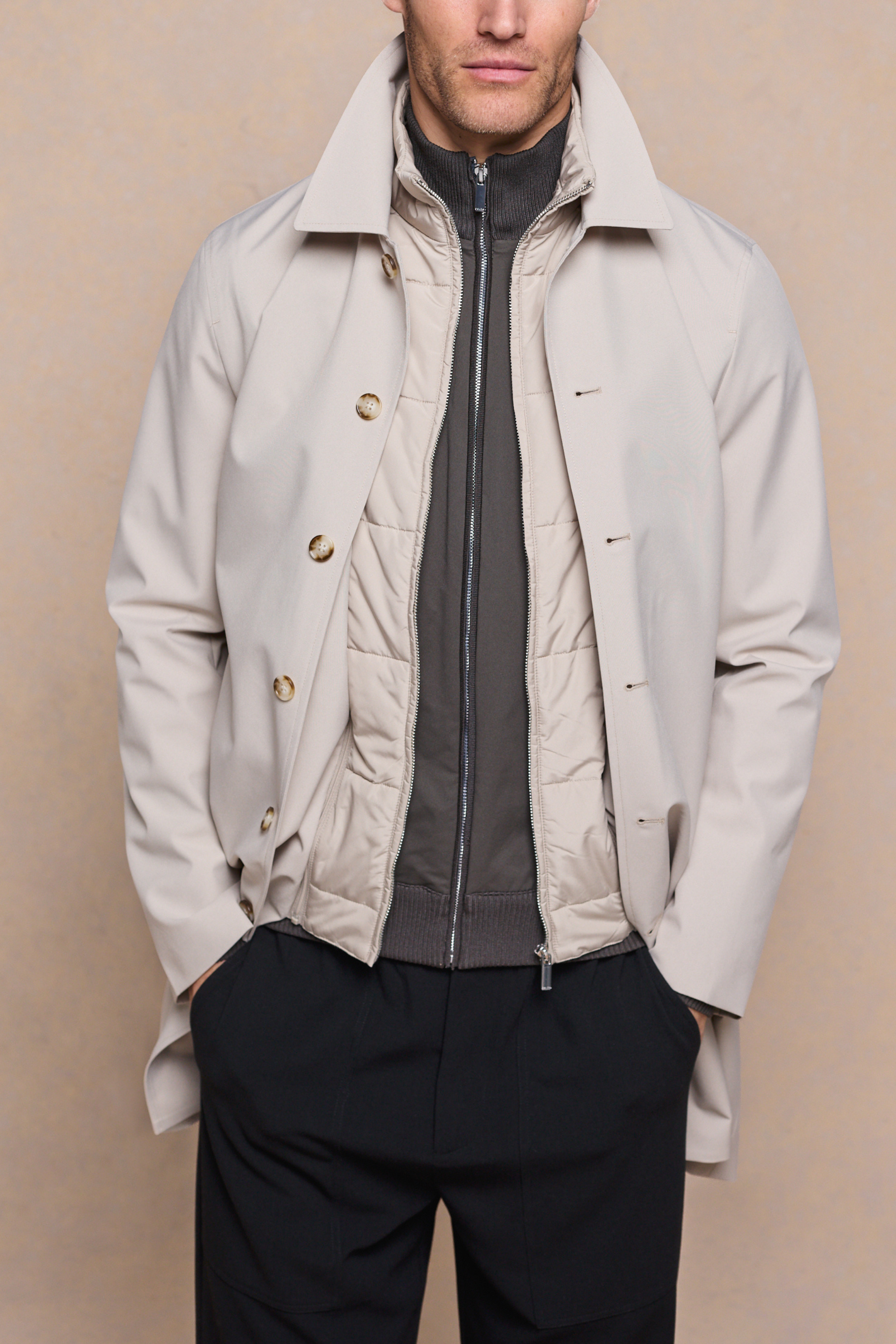 Portico Trench Coat With Detachable Insert - Stone