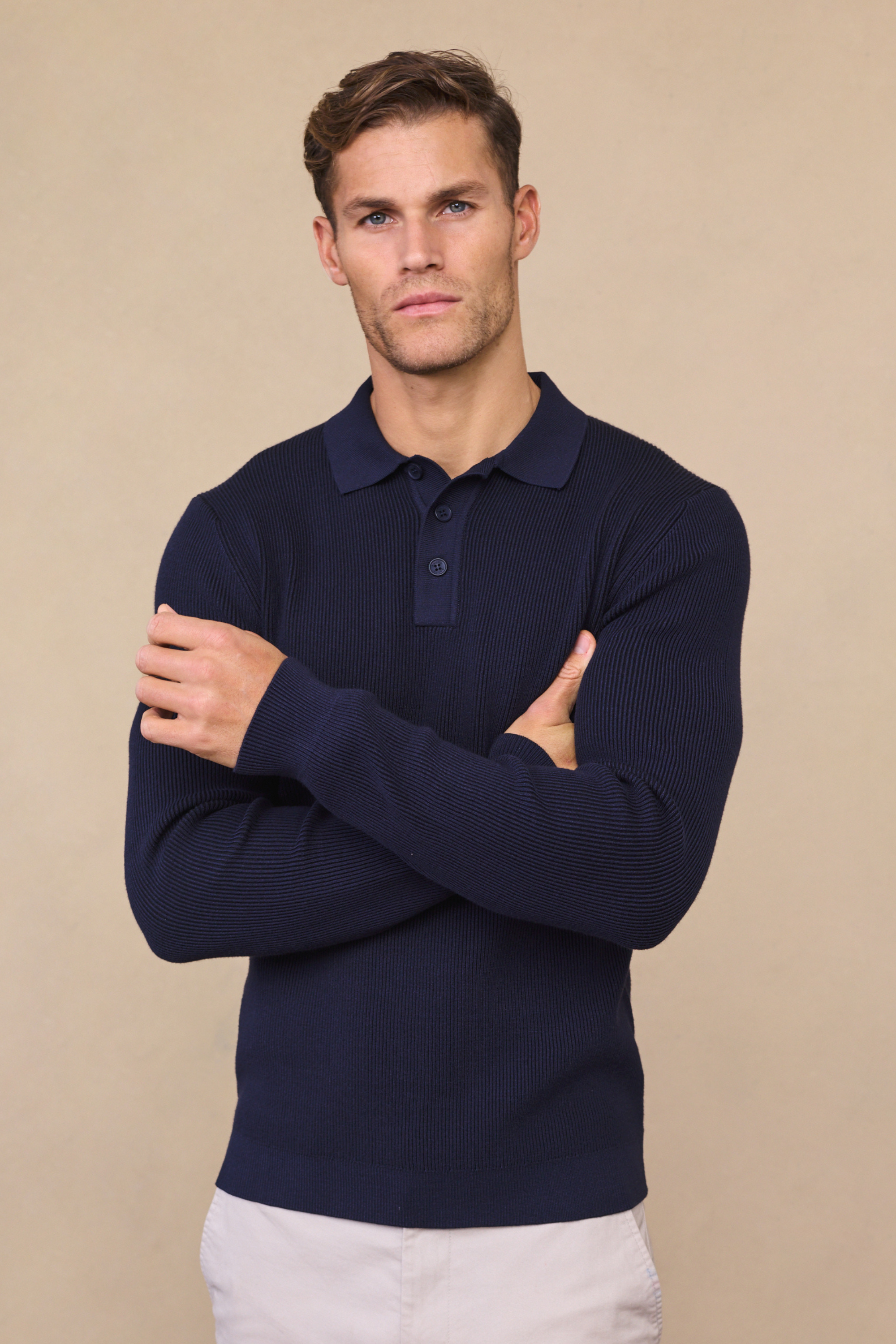 Angus Ribbed Polo - Navy