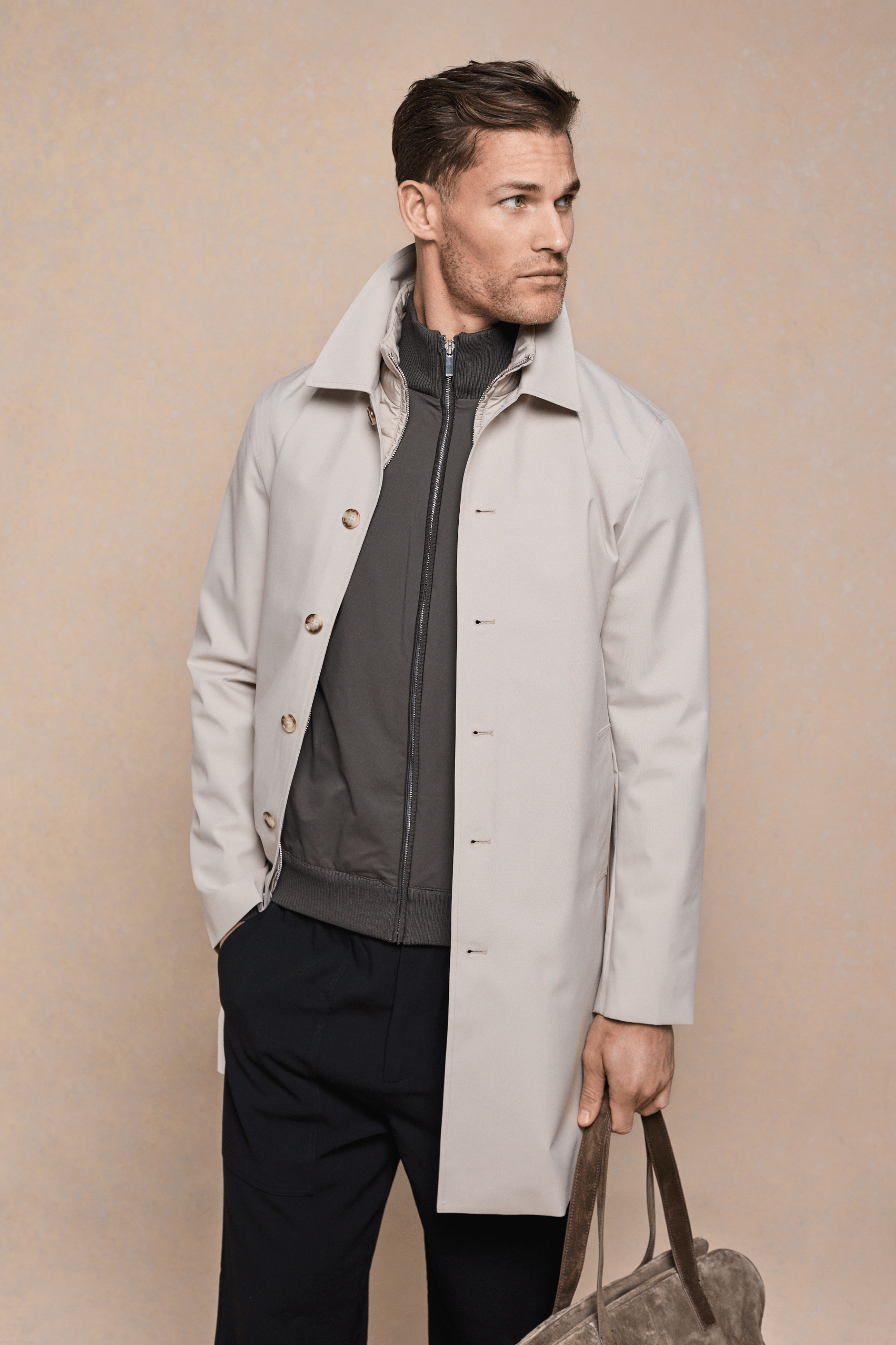 Portico Trench Coat With Detachable Insert - Stone
