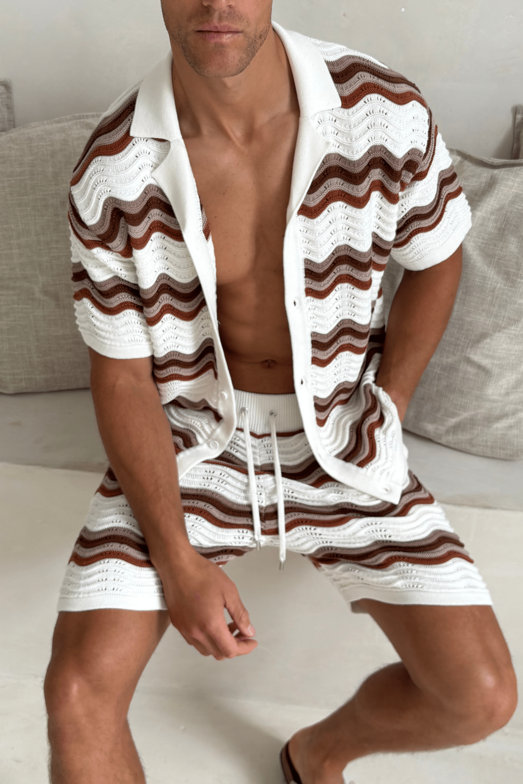 Primavera Häkelstrick-Shorts - Ecru/Braun