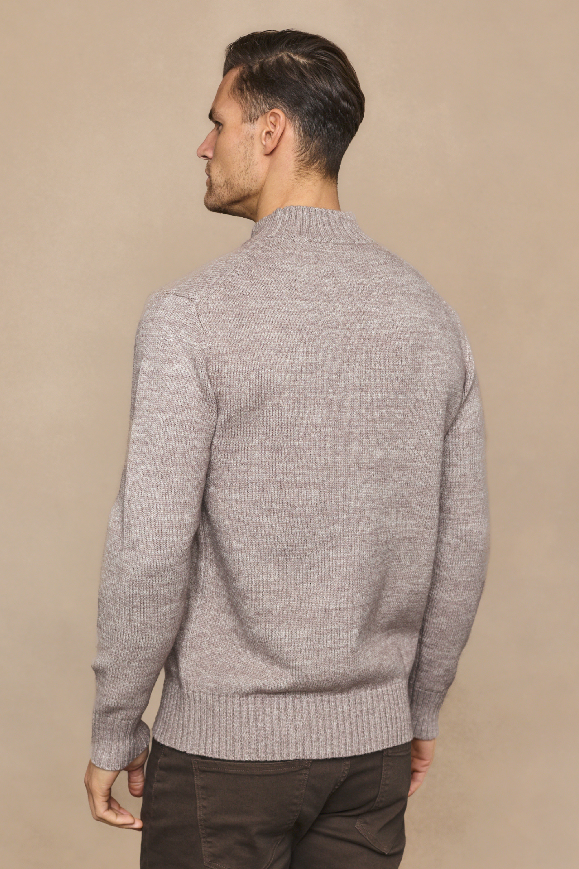 Delphi Mock Neck Jumper - Light Brown Marl