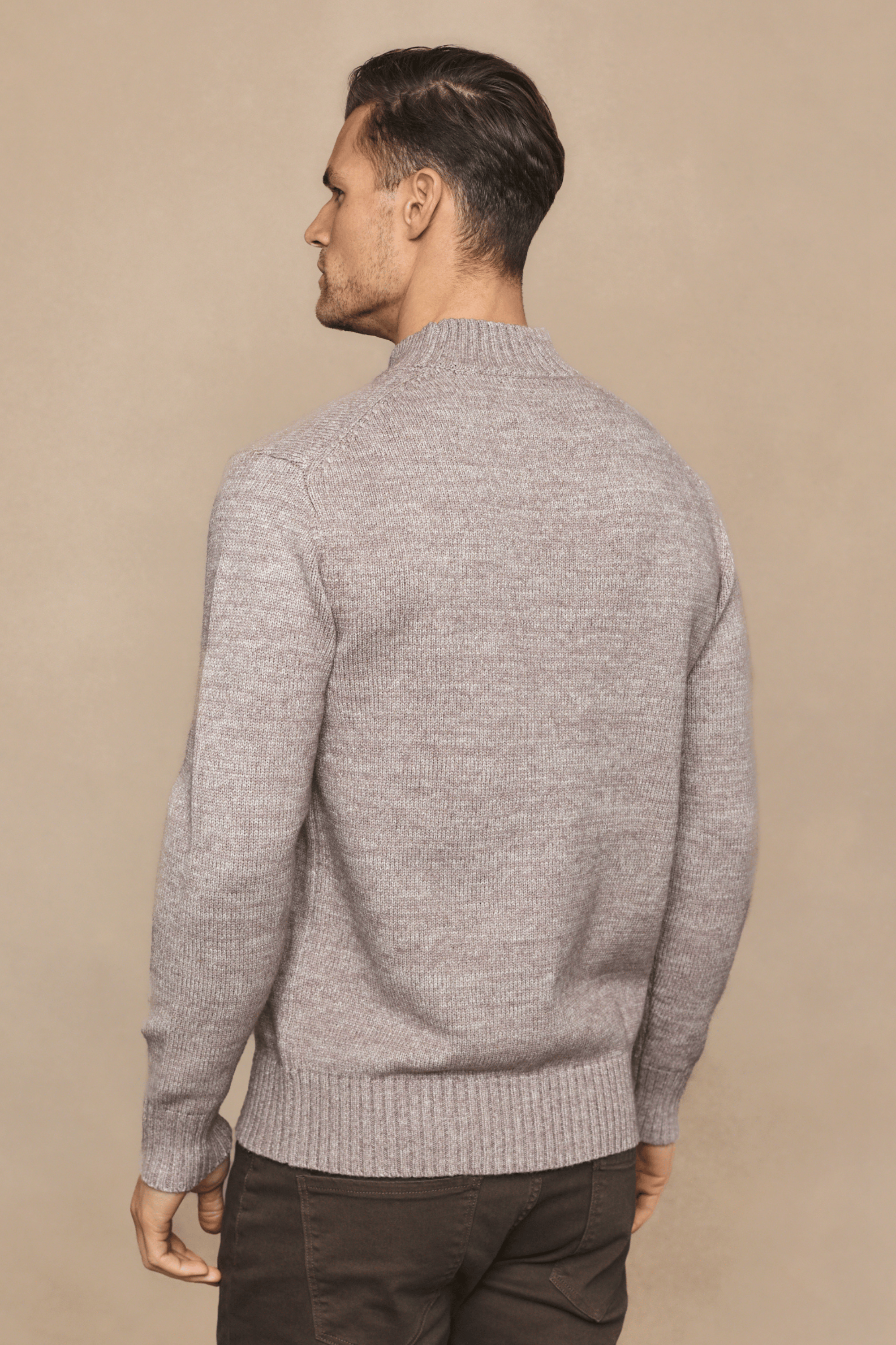 Delphi Mock Neck Jumper - Light Brown Marl