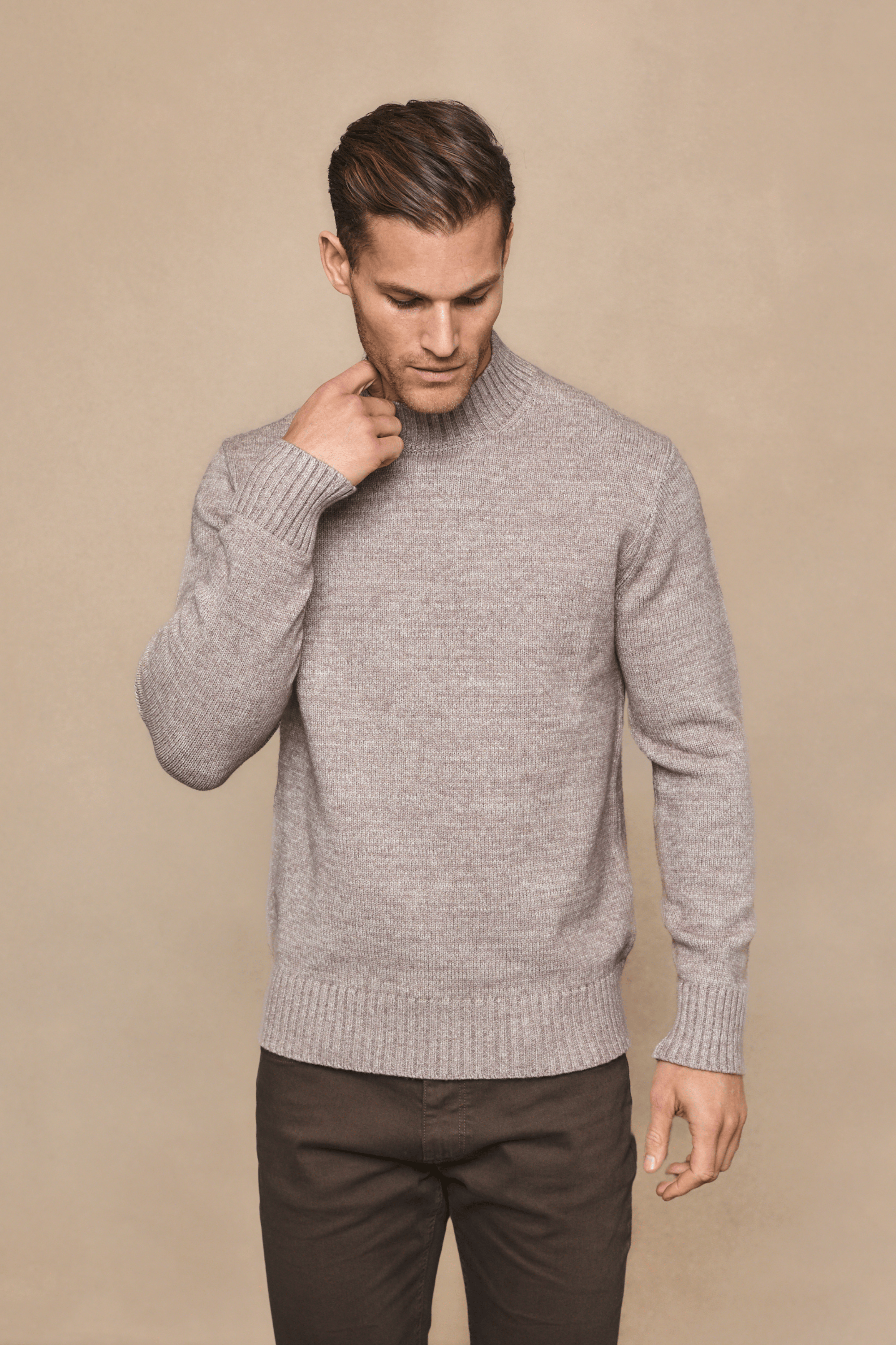 Delphi Mock Neck Jumper - Light Brown Marl