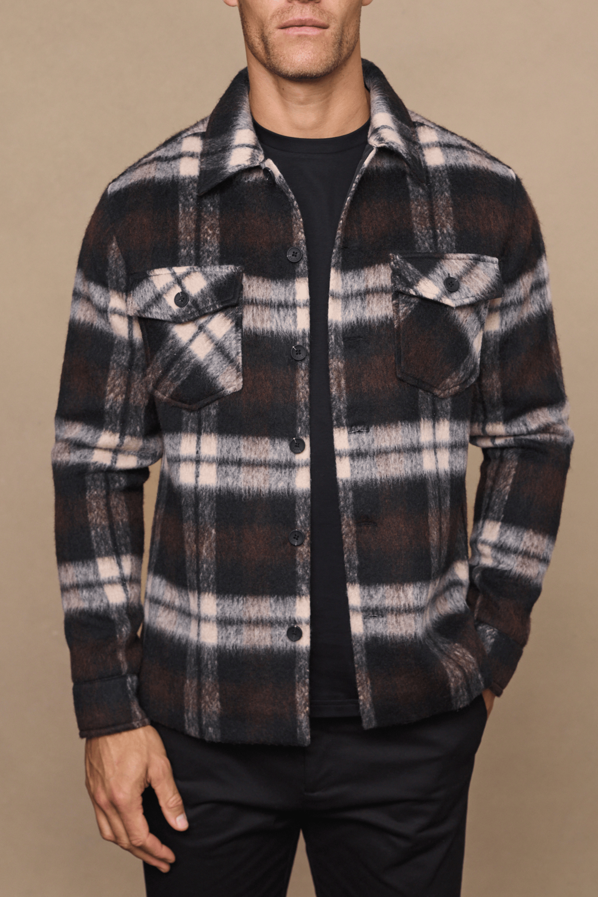 Caldera Brushed Wool Checked Jacket - Brown/Beige