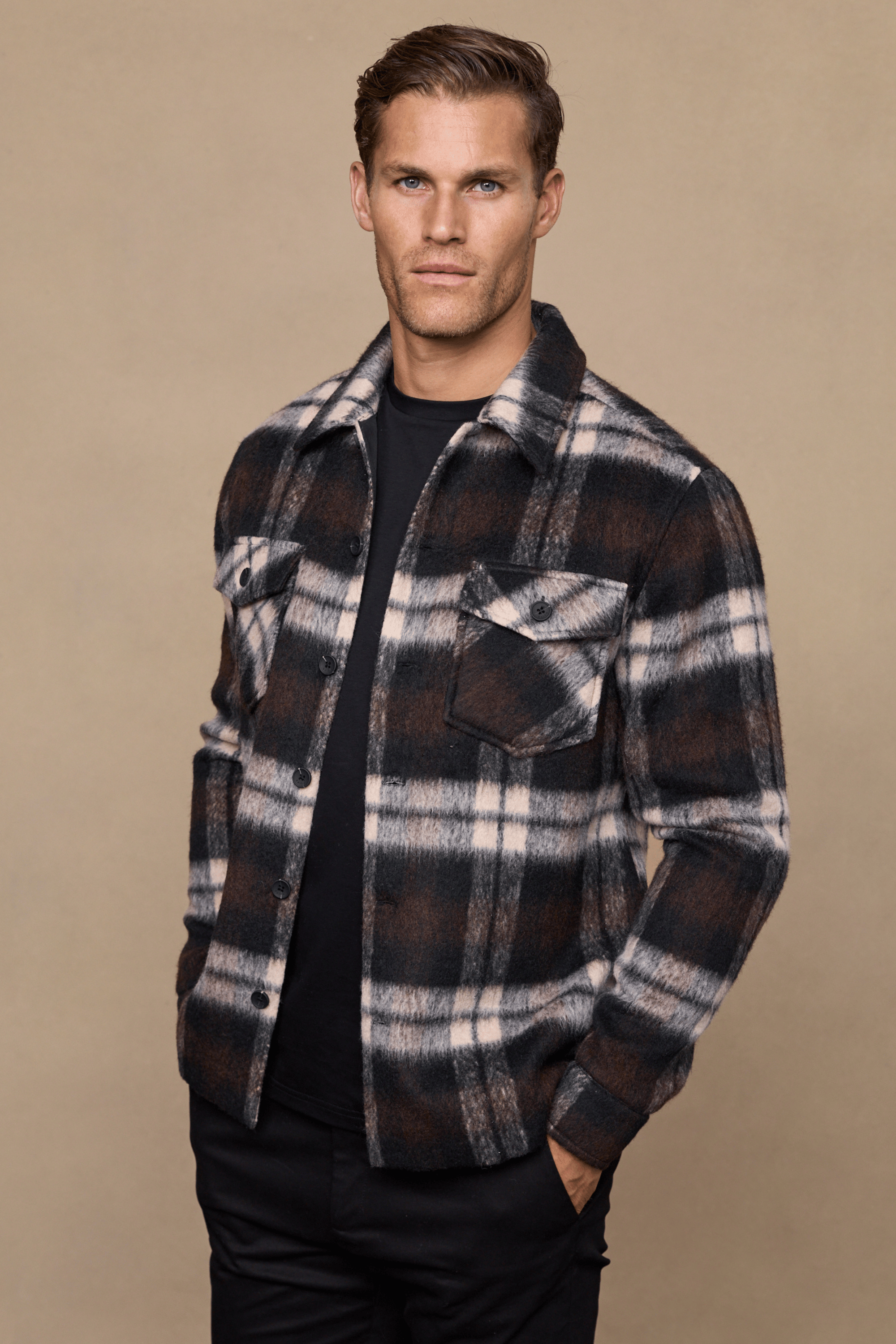 Caldera Brushed Wool Checked Jacket - Brown/Beige