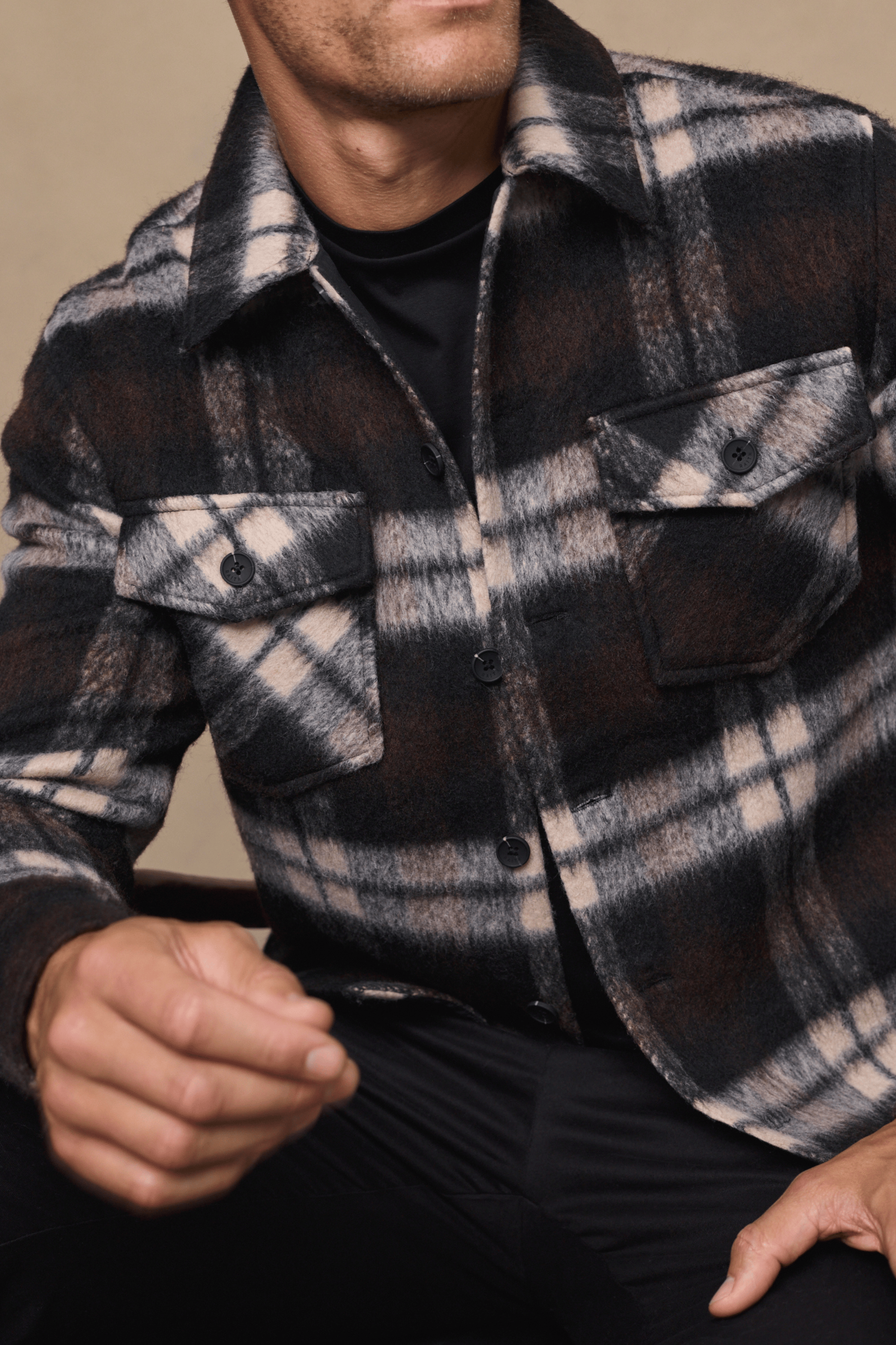 Caldera Brushed Wool Checked Jacket - Brown/Beige