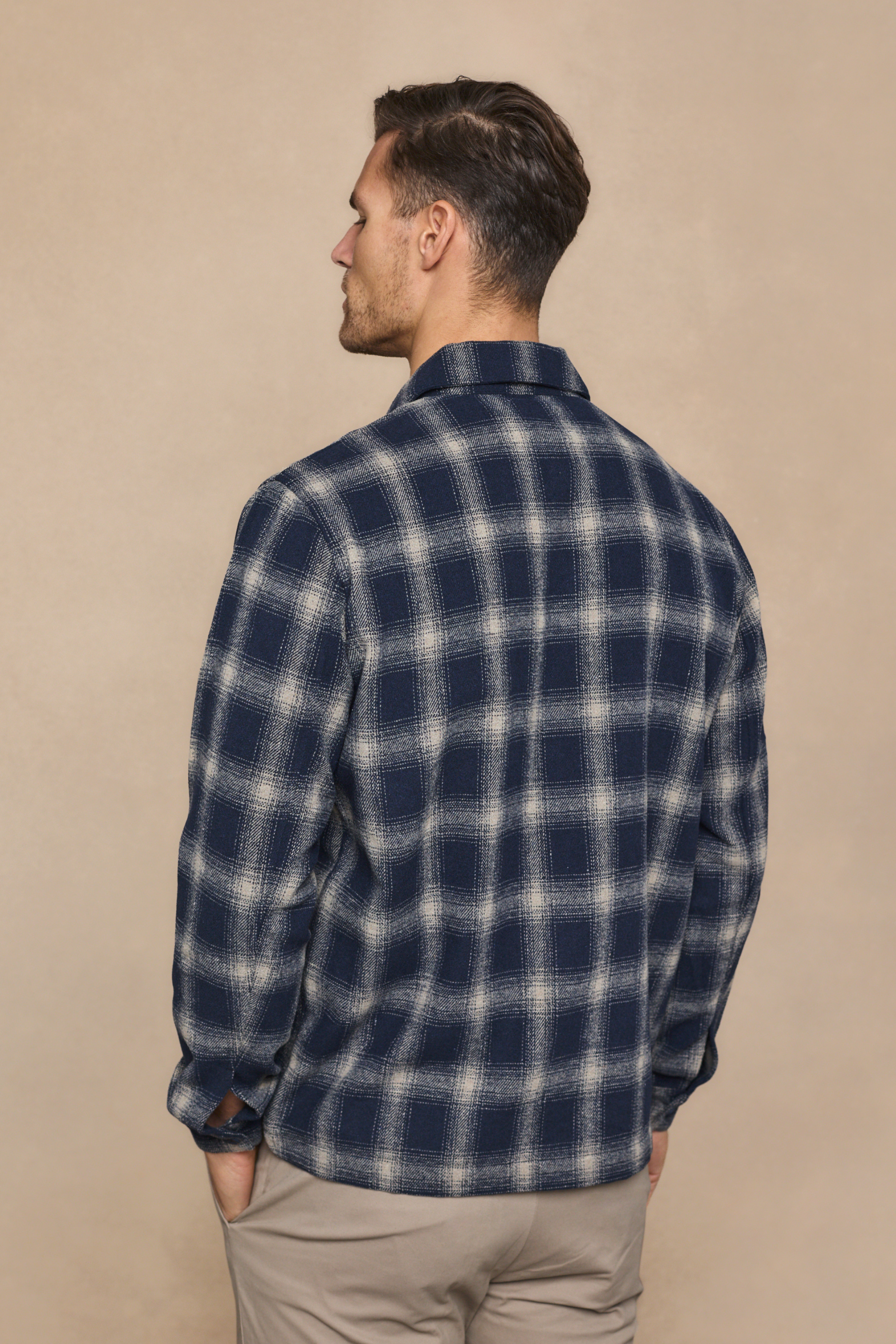 Vienna Wool Checked Overshirt - Navy/Ivory