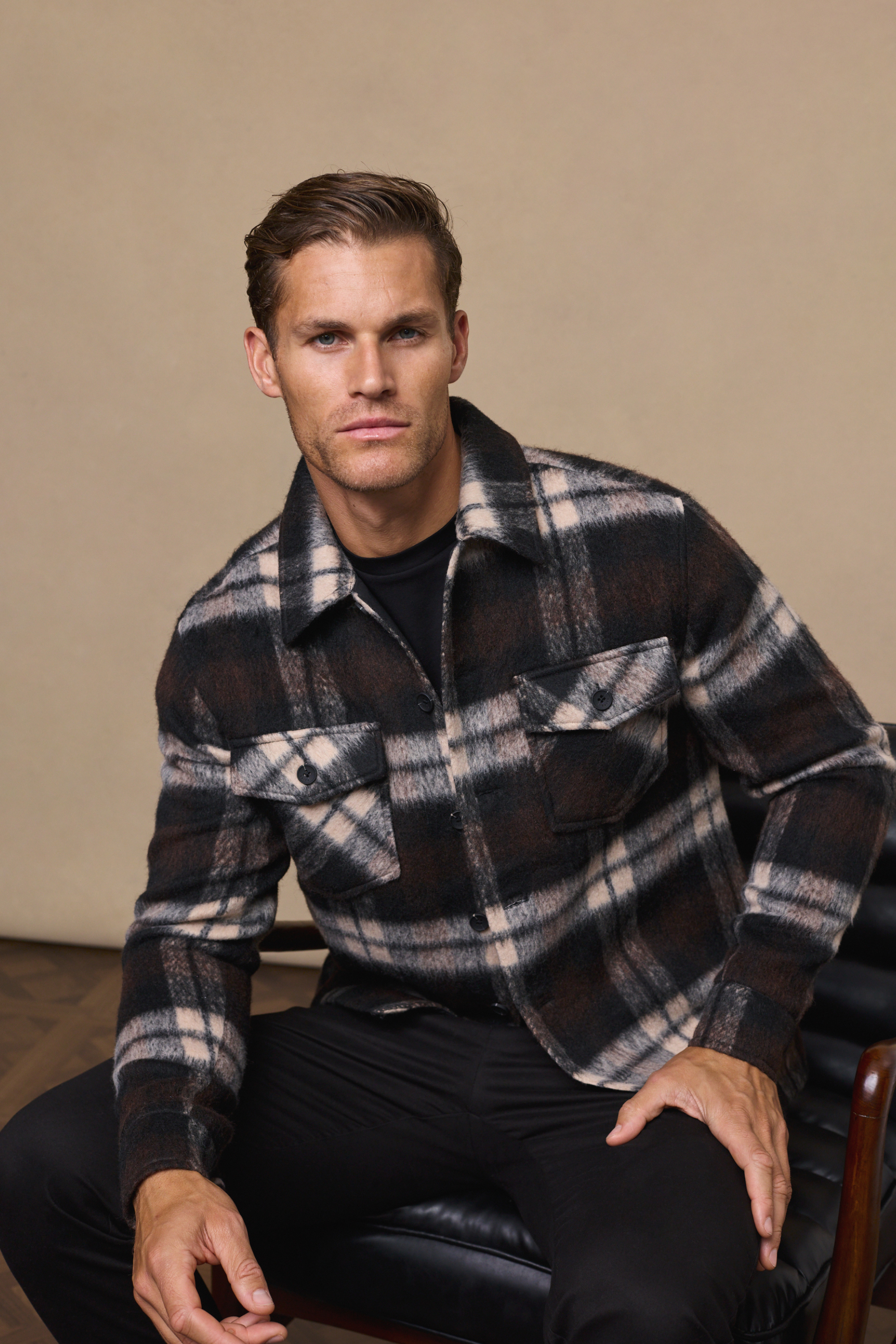 Caldera Brushed Wool Checked Jacket - Brown/Beige