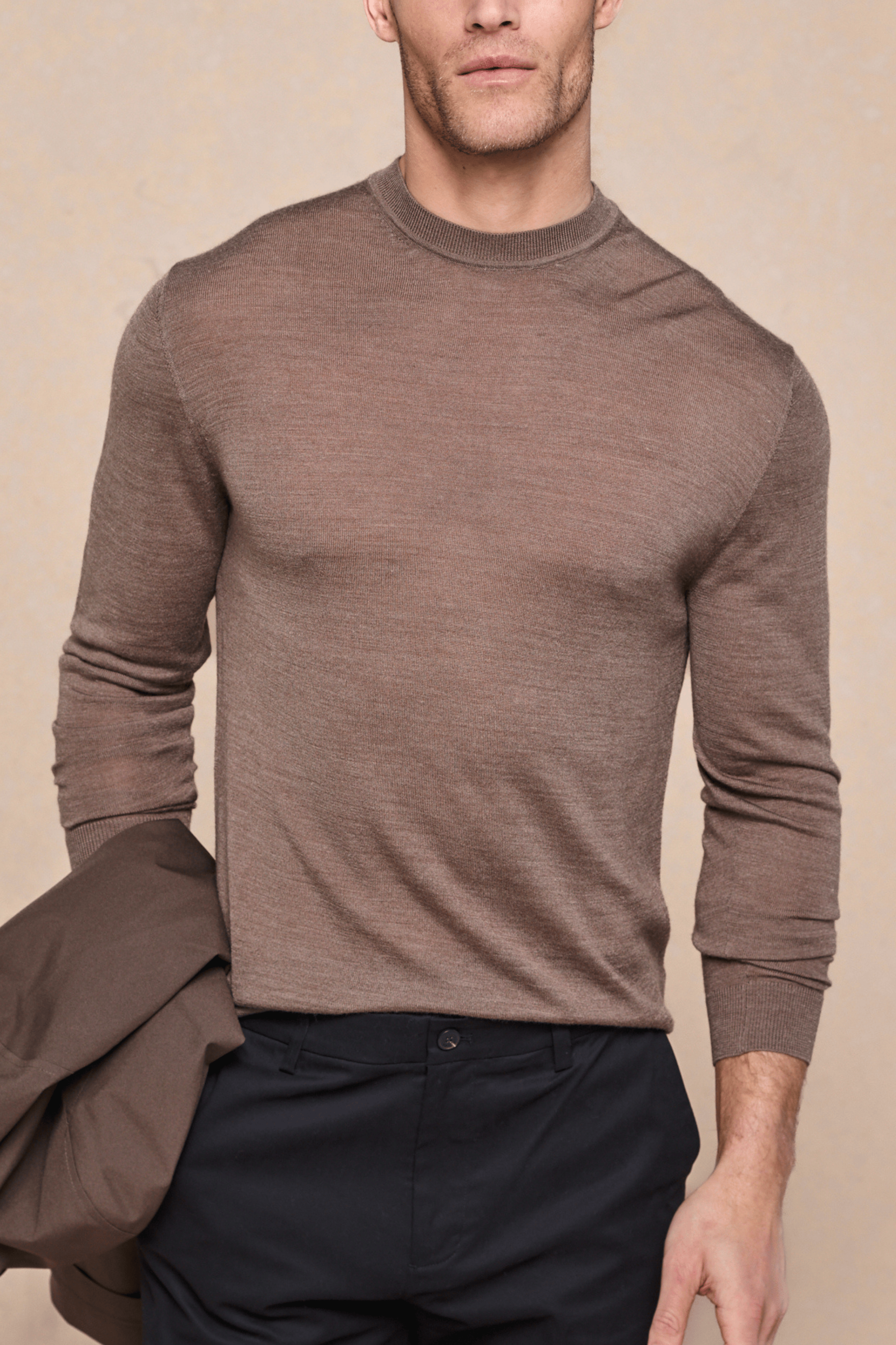 Frederic Fine Knit Long Sleeve T-Shirt - Brown Marl