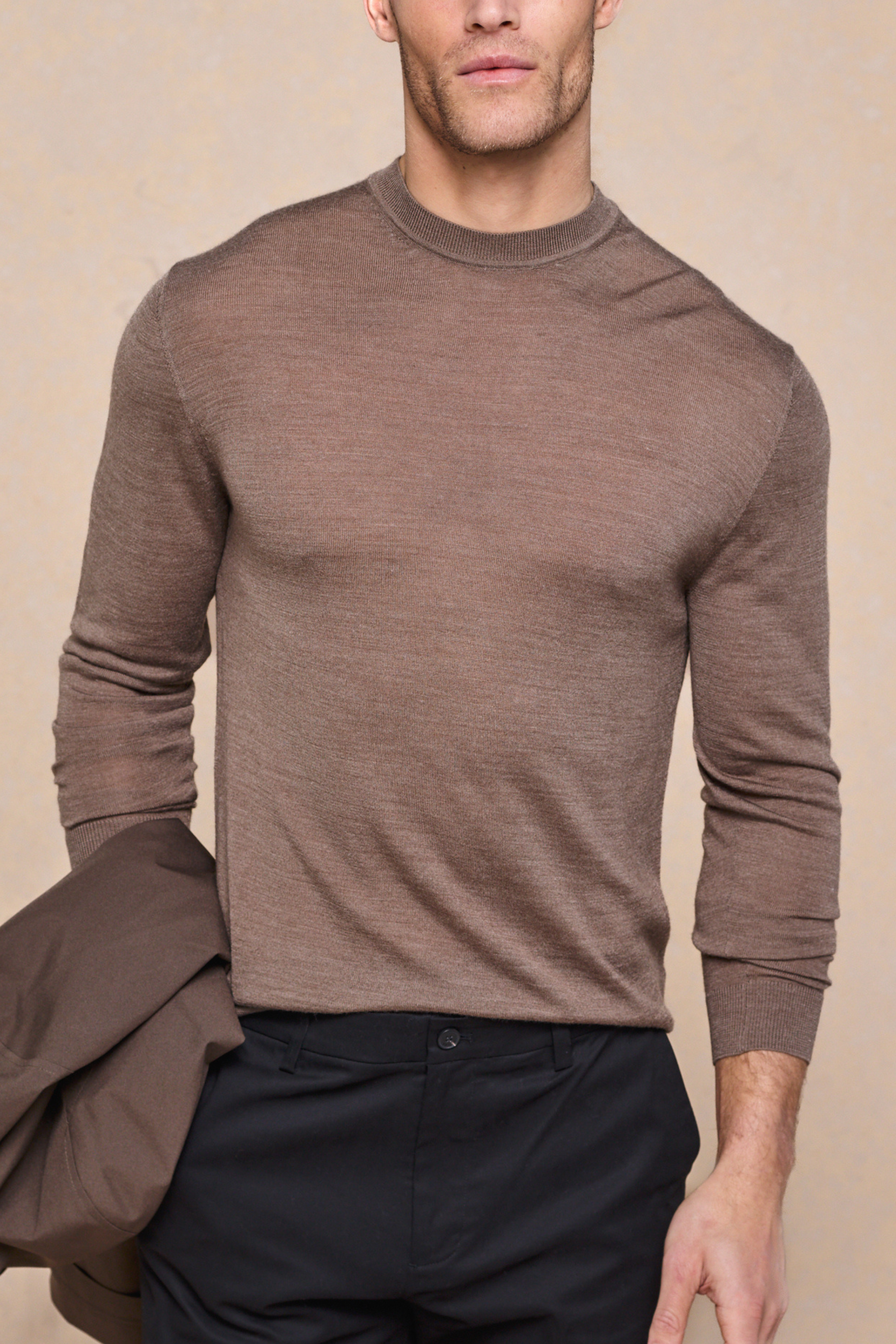 Frederic Fine Knit Long Sleeve T-Shirt - Brown Marl