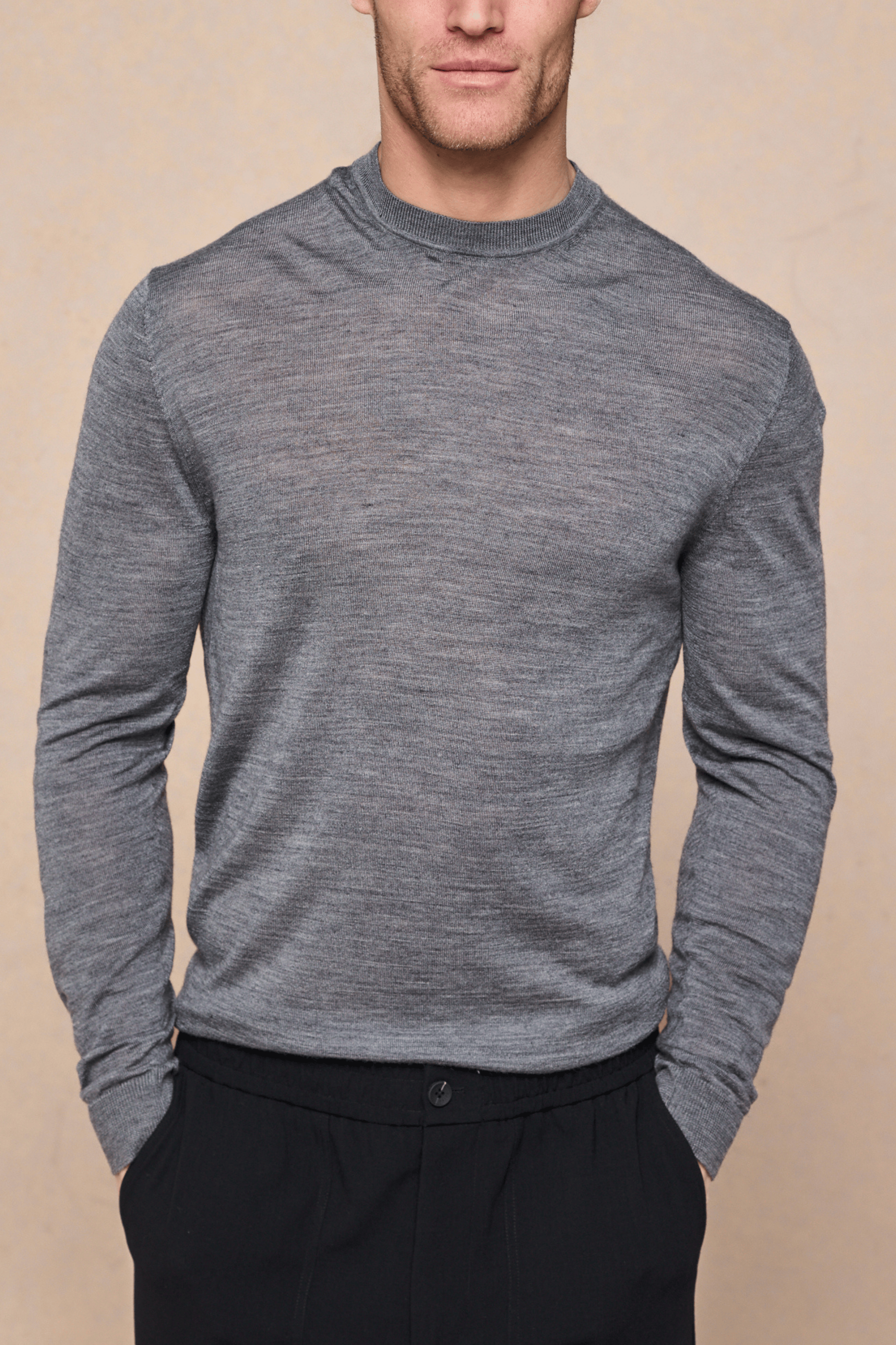 Frederic Fine Knit Long Sleeve T-Shirt - Grey Marl