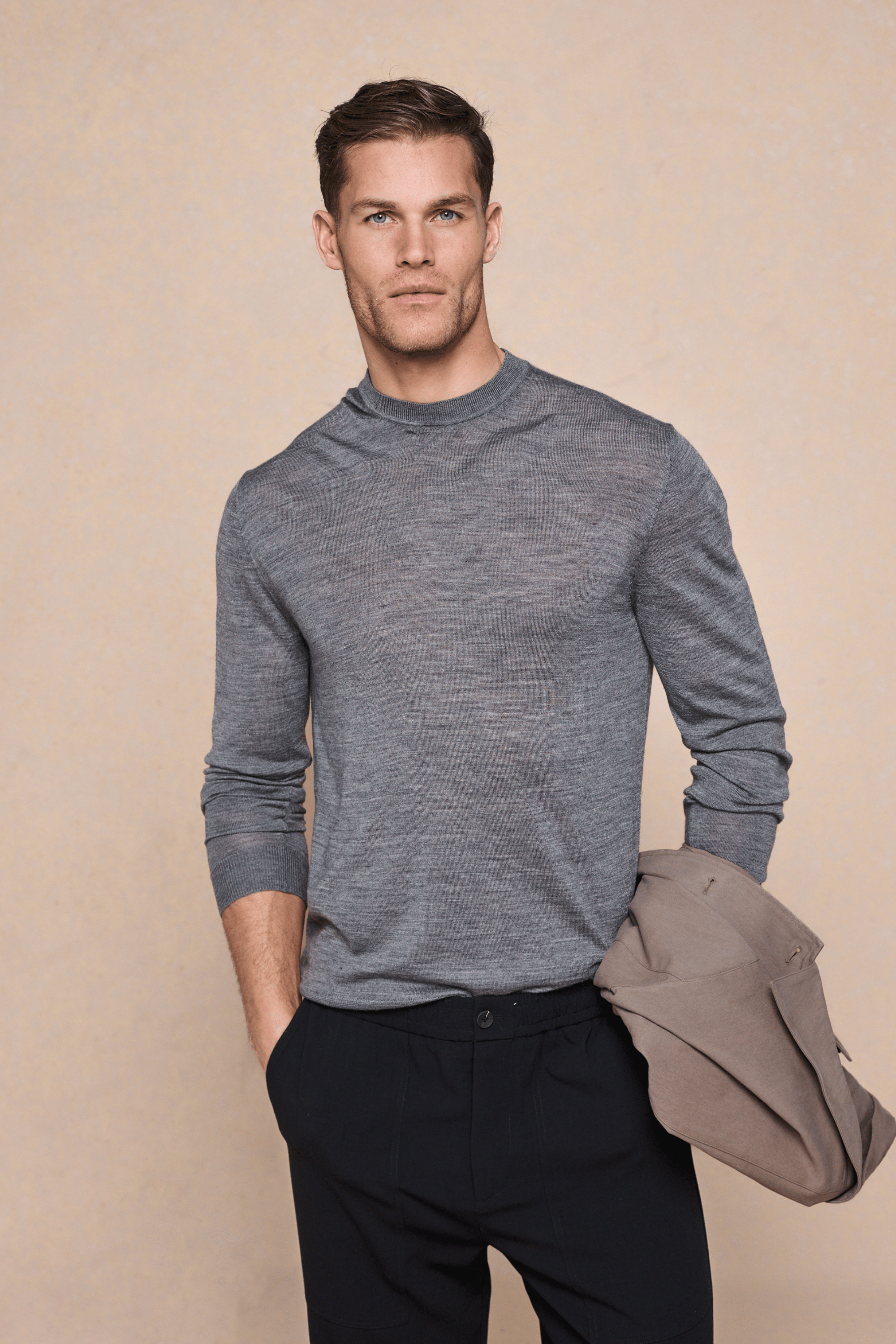 Frederic Fine Knit Long Sleeve T-Shirt - Grey Marl