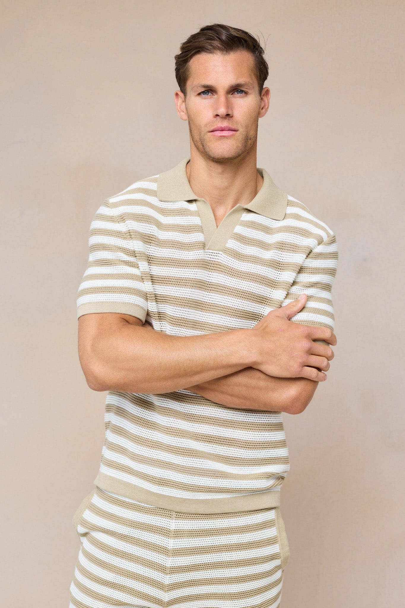 Lattolo Gestreiftes Strick-Poloshirt - Ecru/Beige