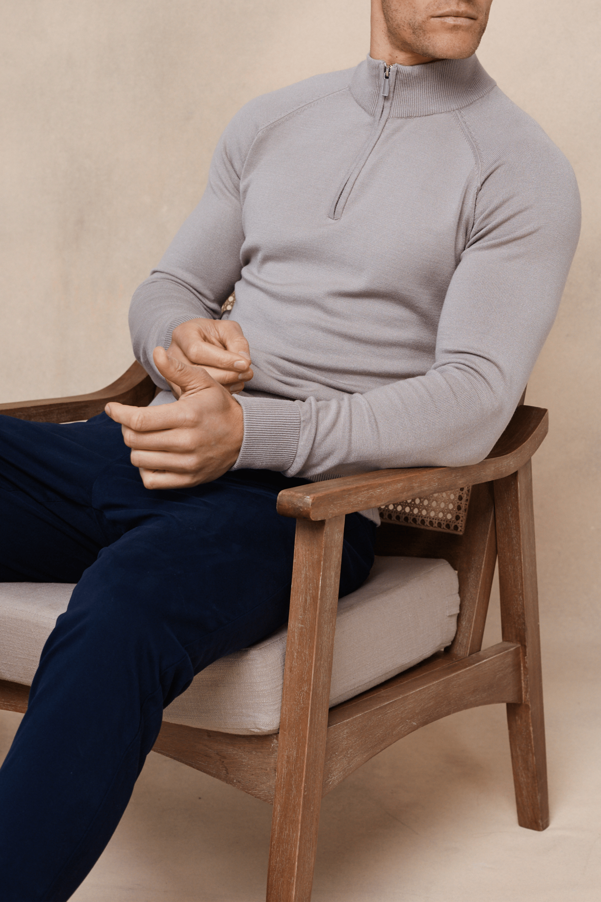 Alex Knitted Half Zip Jumper - Taupe