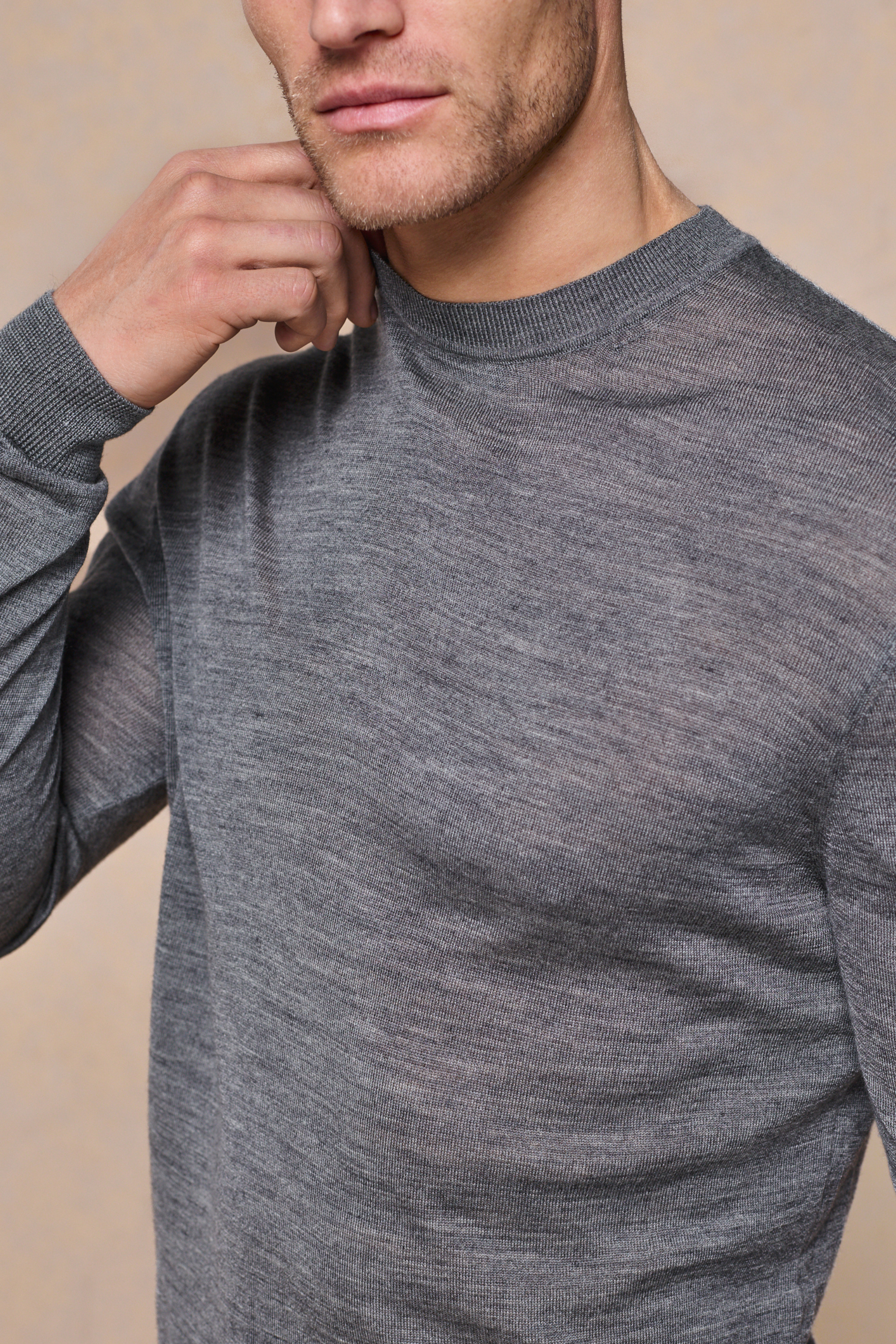 Frederic Fine Knit Long Sleeve T-Shirt - Grey Marl