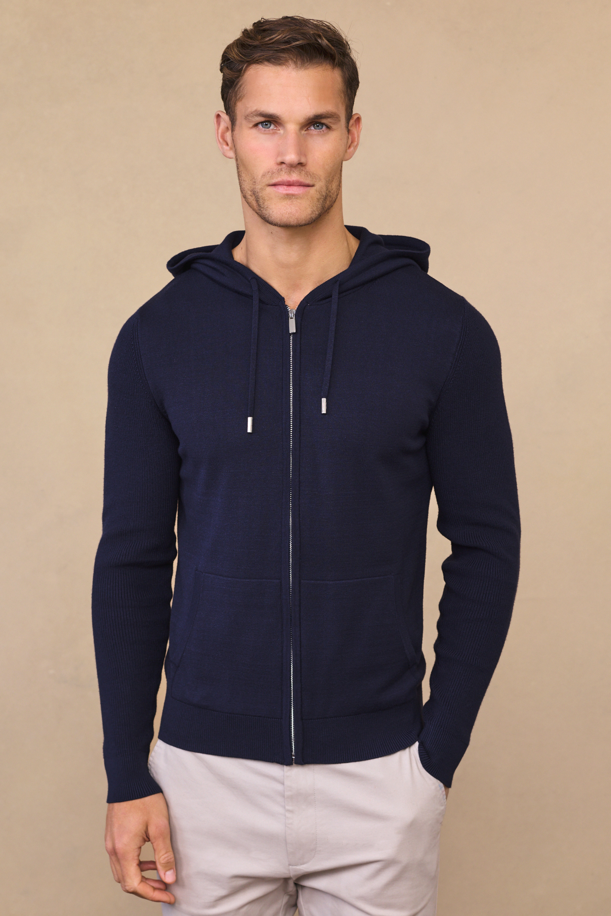 Nolan Knitted Zip Through Hoodie - Navy