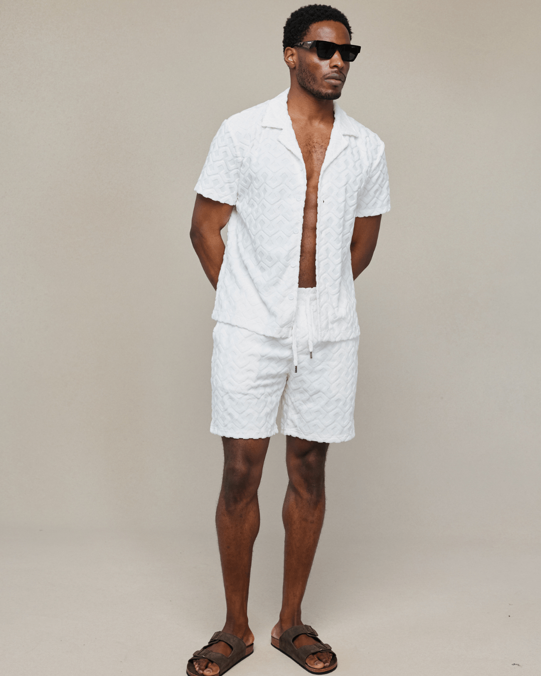 Fontana Flocked Towelled Shirt - Ecru