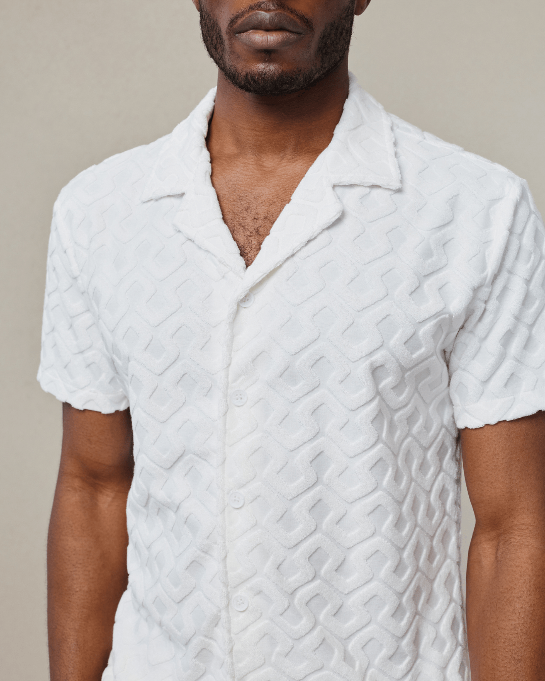 Fontana Flocked Towelled Shirt - Ecru