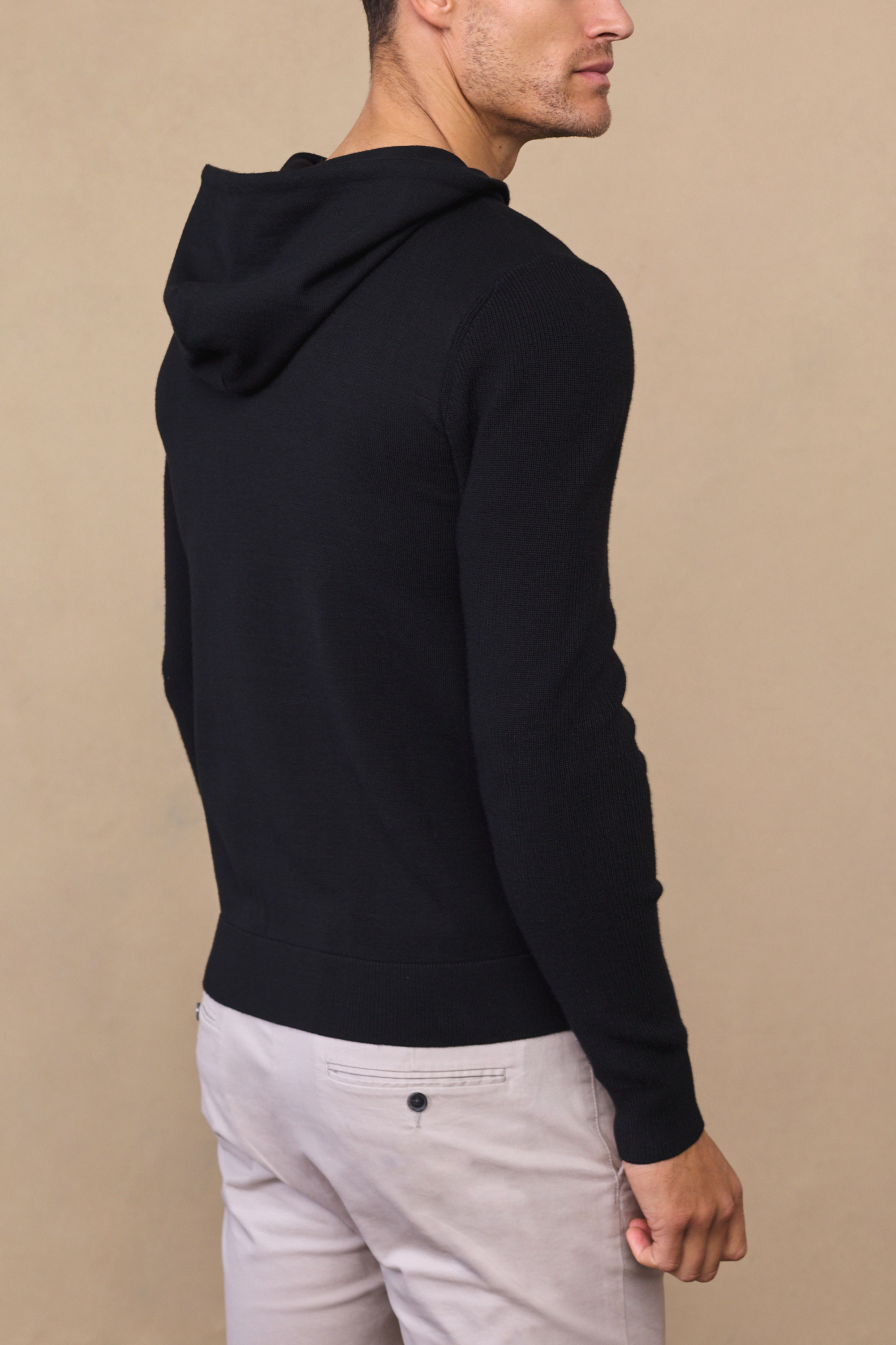 Nolan Knitted Zip Through Hoodie - Black