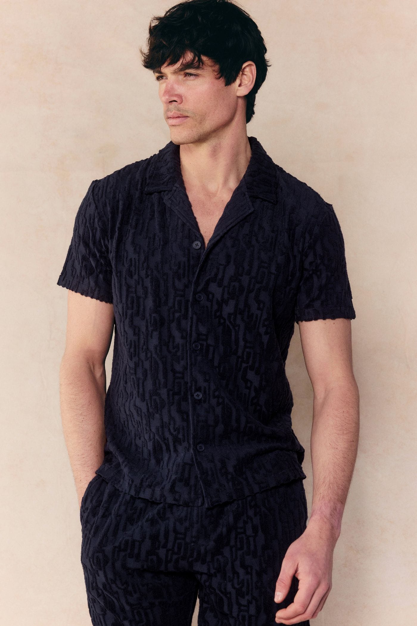 Fausto Flocked Top - Navy