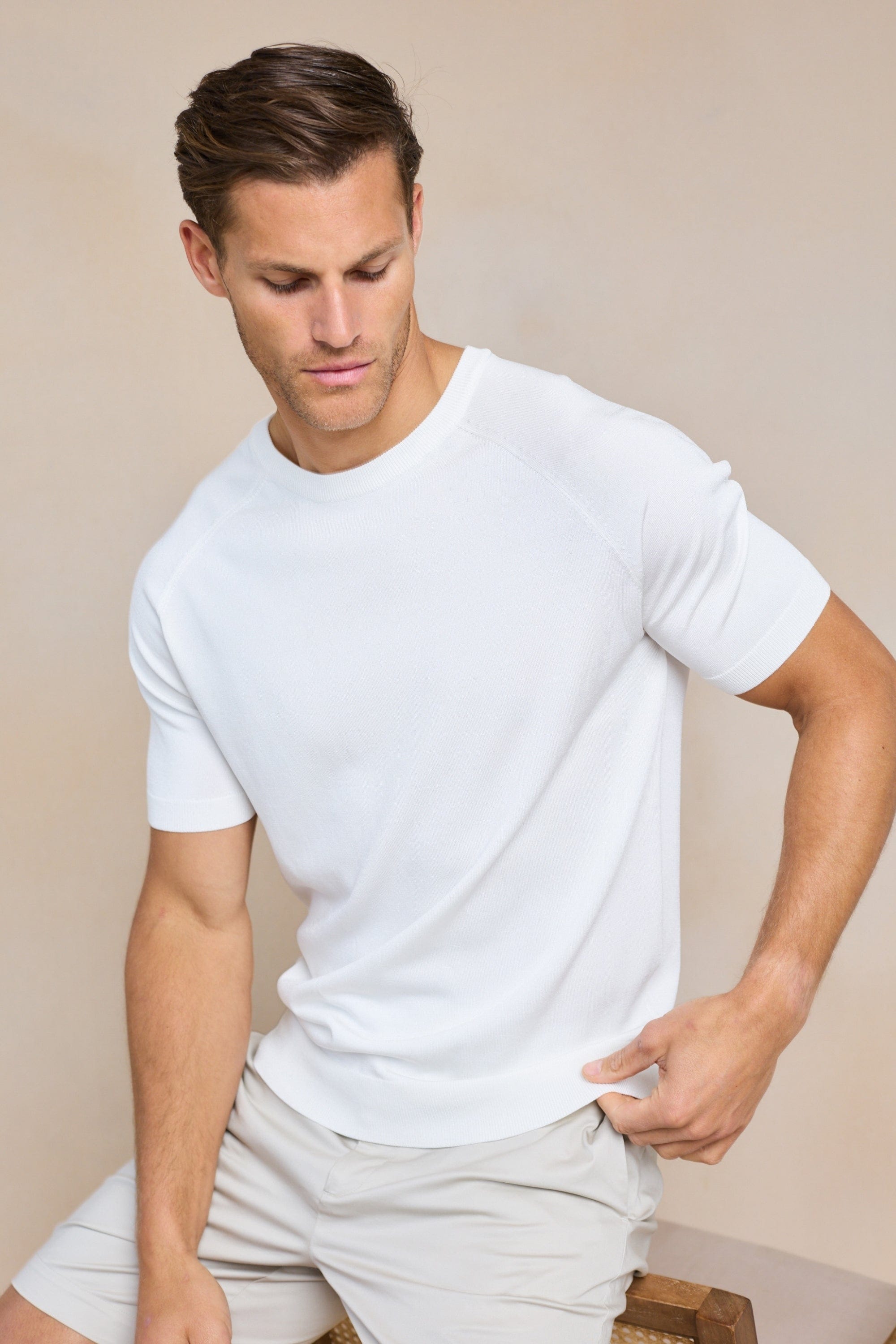 Riera Strick-T-Shirt mit Rundhalsausschnitt - Ecru