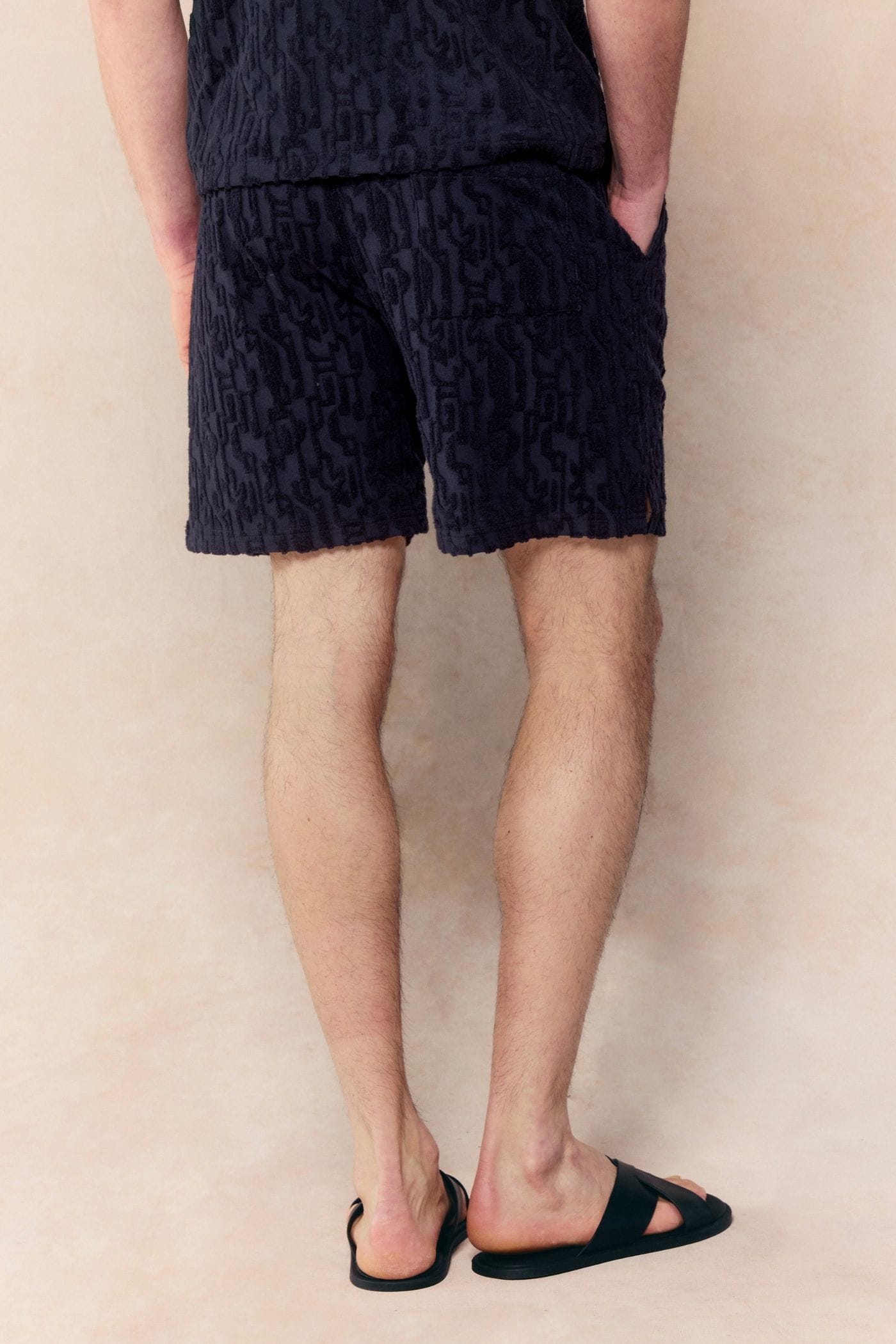 Fausto Flocked Towelled Short - Navy