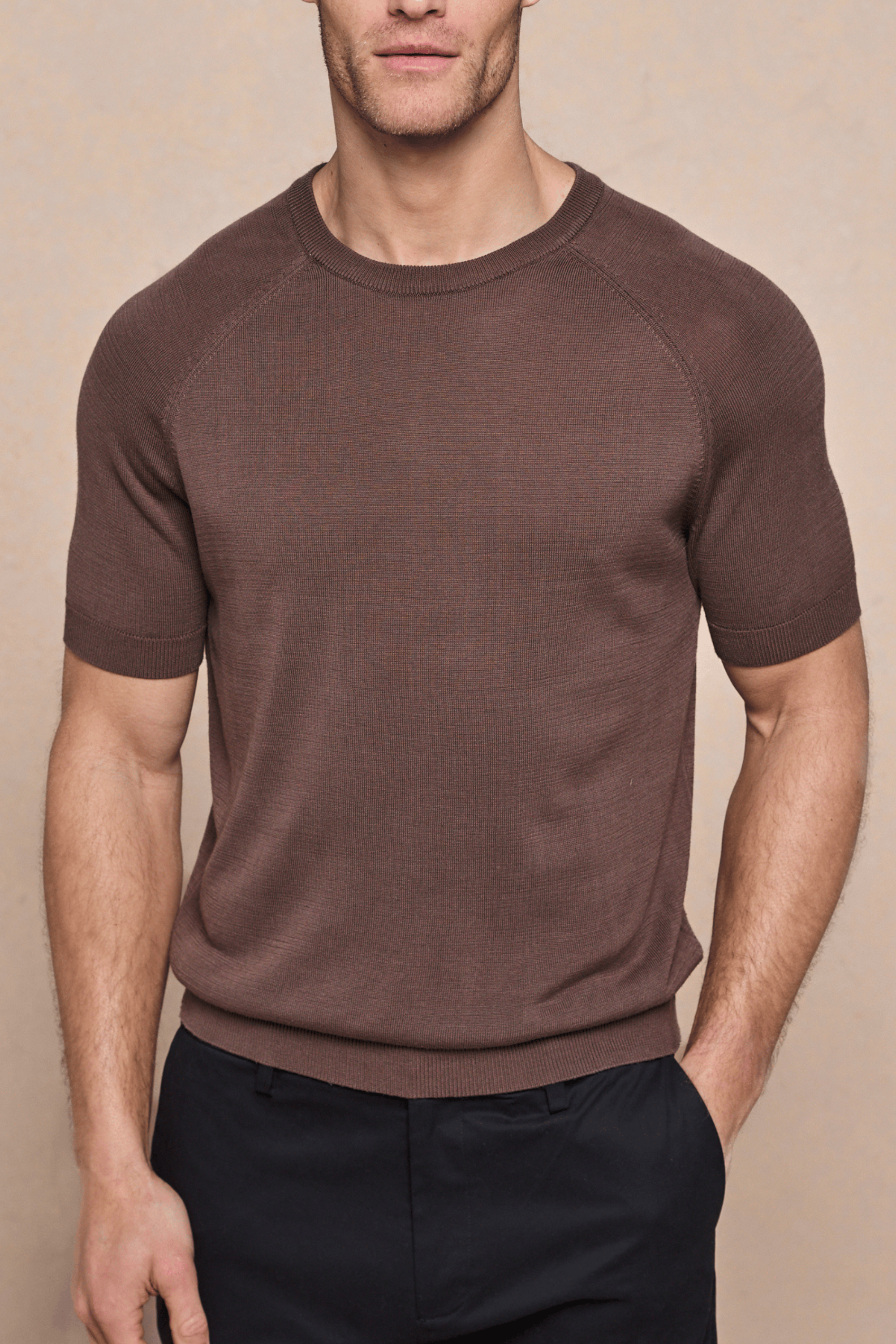 Riera Knit Crew Neck T-Shirt - Brown
