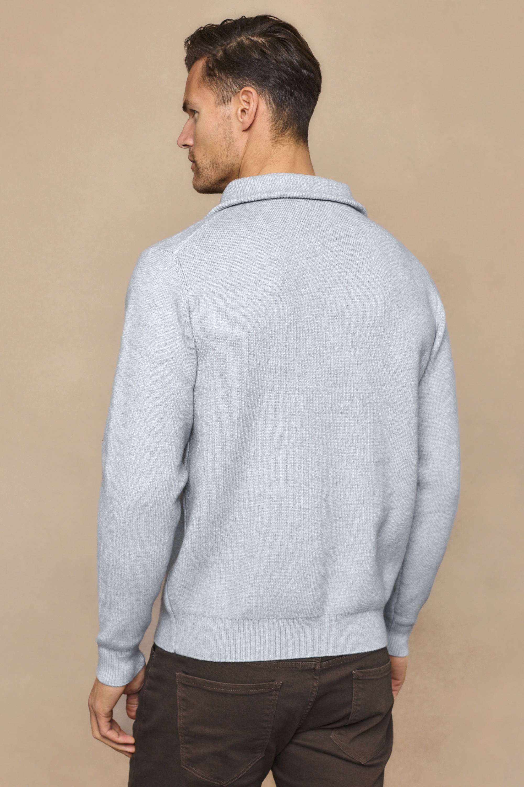 Zander Zipped Funnel Neck Knit - Light Grey Marl