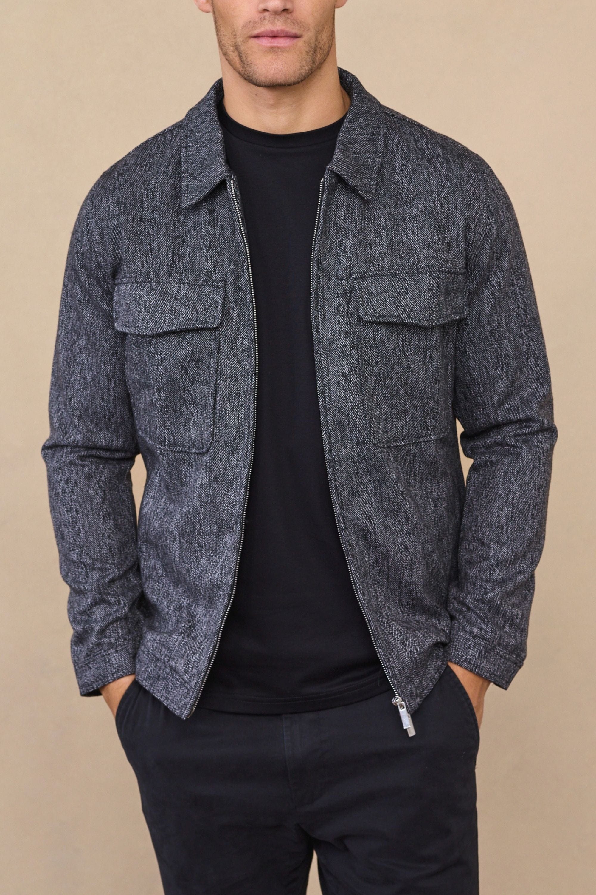 Carter Harrington-Jacke aus Wolle mit Fischgrätenmuster - Schwarz