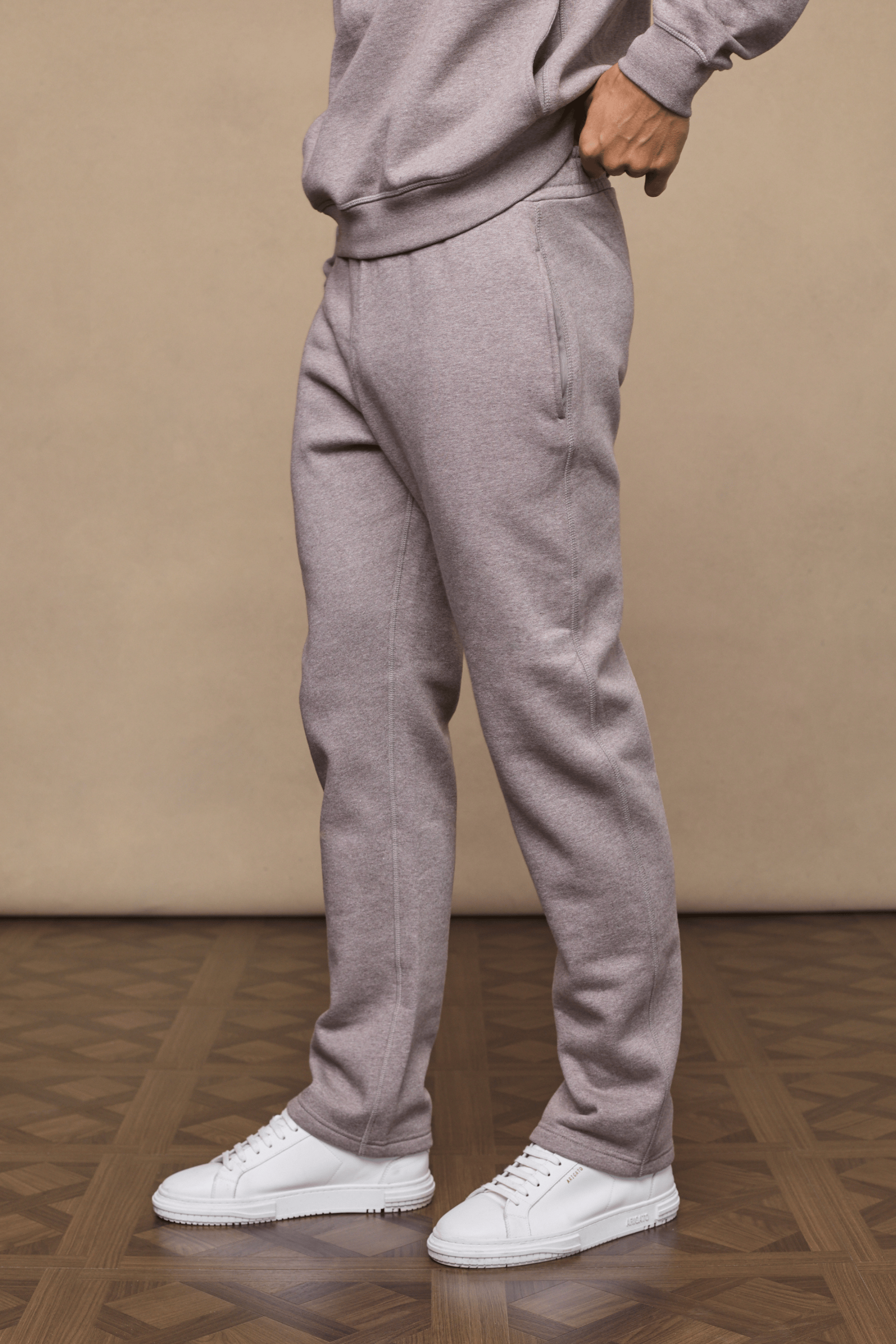 Men’s heavyweight cotton blend joggers in brown marl with straight leg fit by Raith