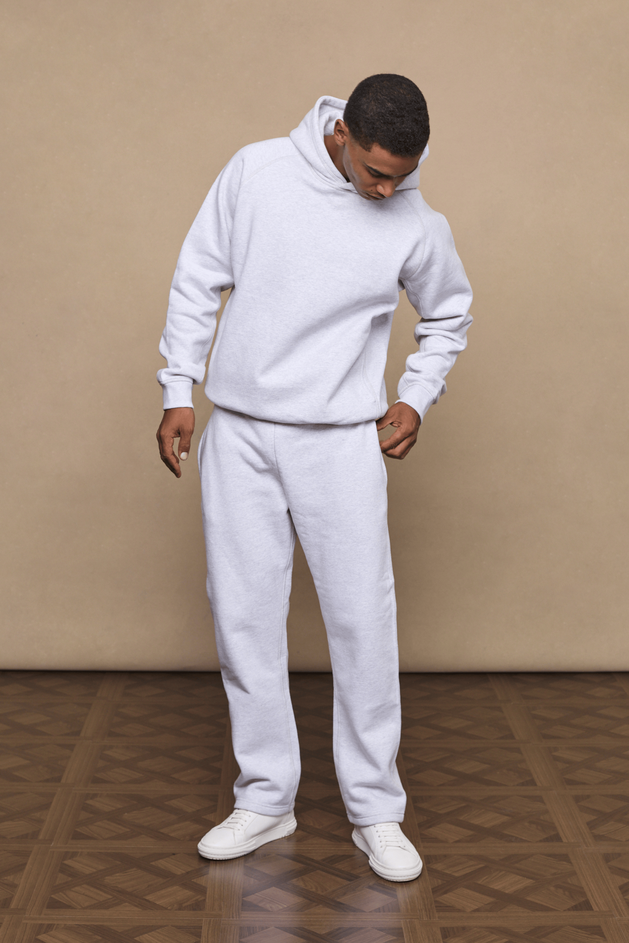 Men’s heavyweight cotton blend joggers in grey with straight leg fit by Raith