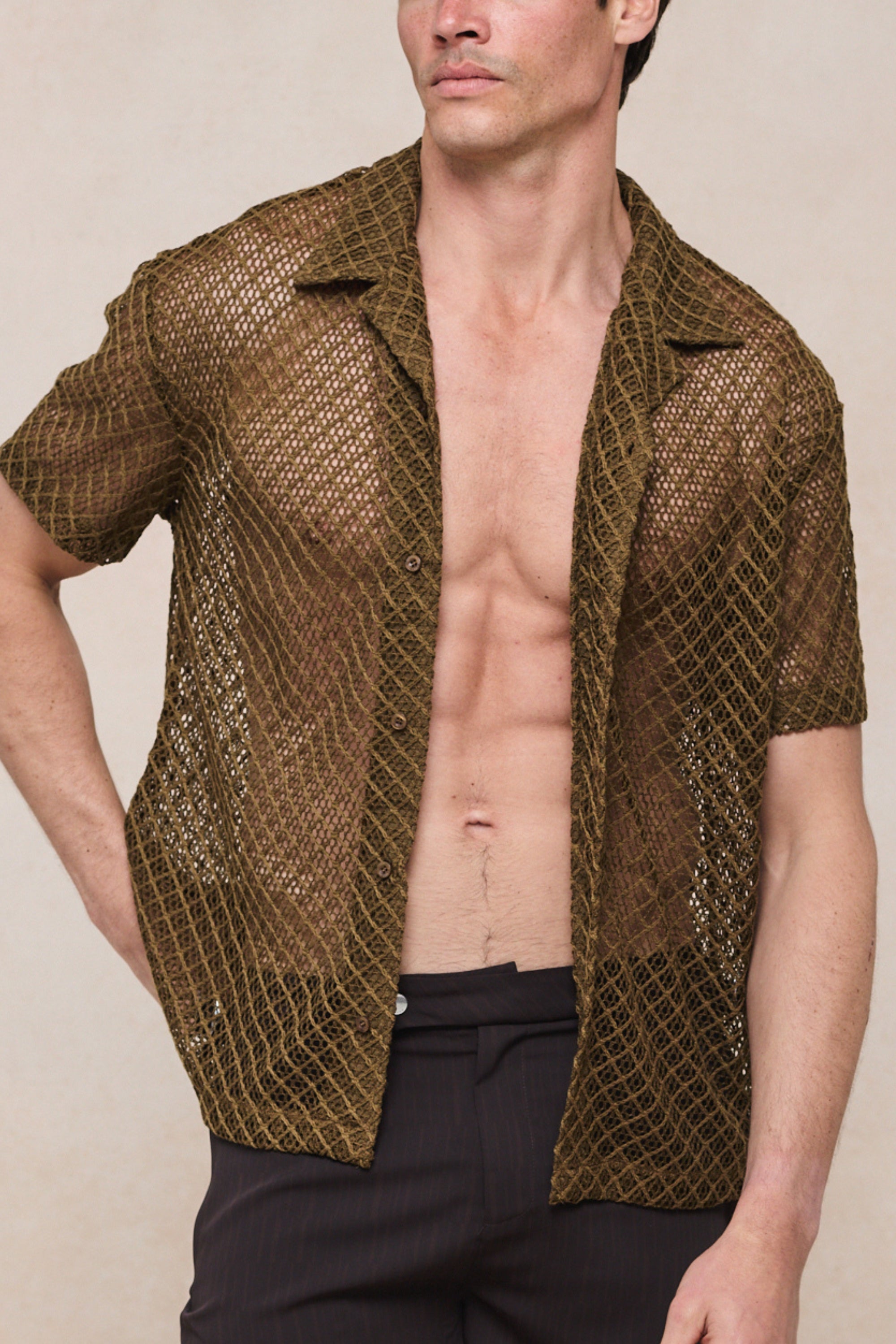 Marcelo Short Sleeve Lace Shirt - Brown