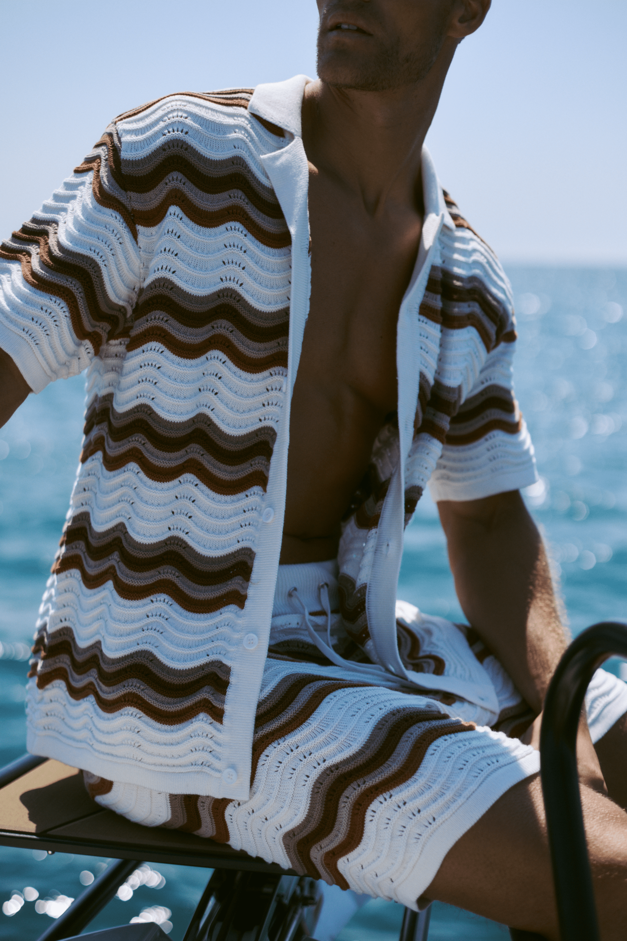 Primavera Crochet Knit Shirt - Ecru/Brown