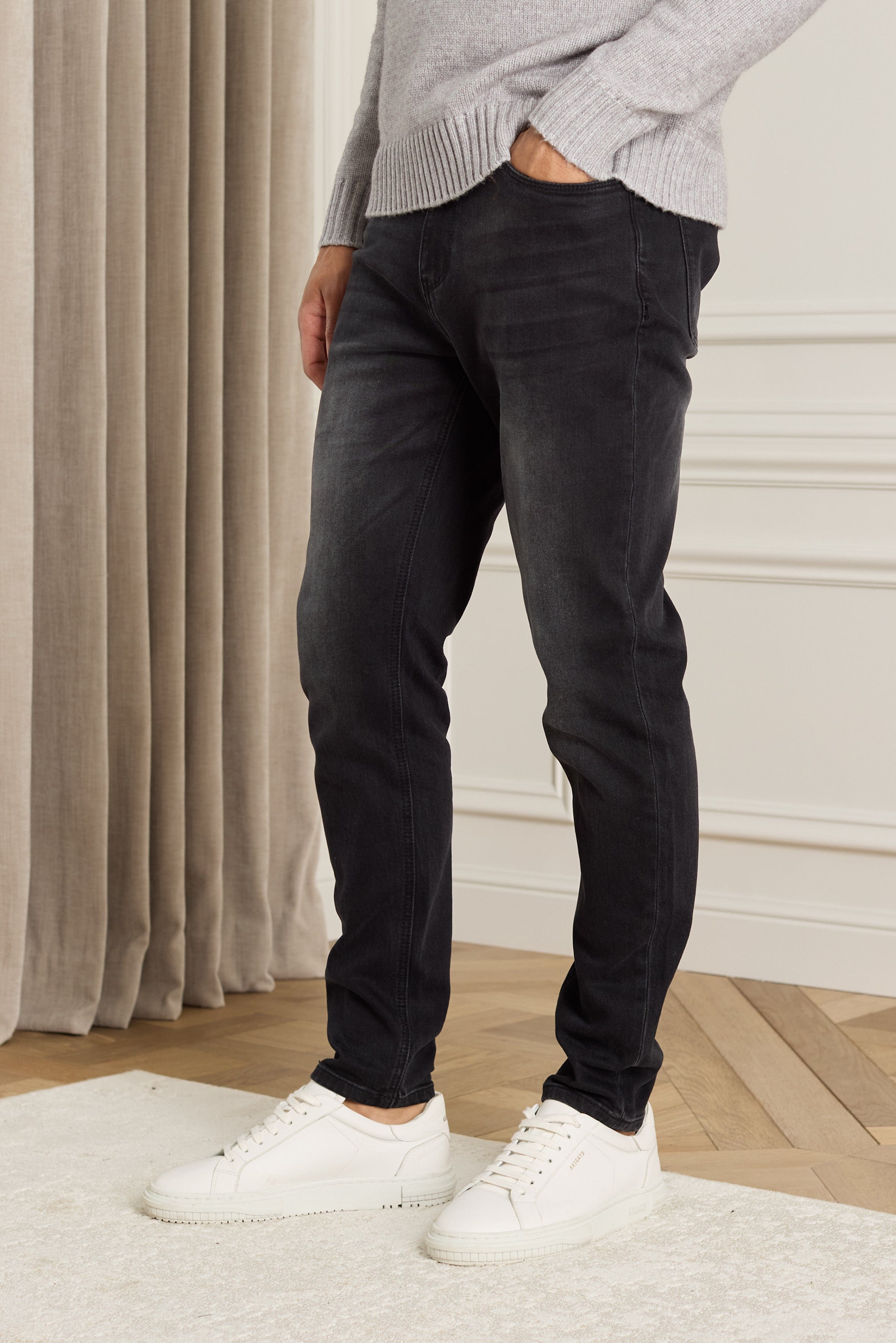 Louis Tapered Straight Leg Stretch Denim - Washed Black