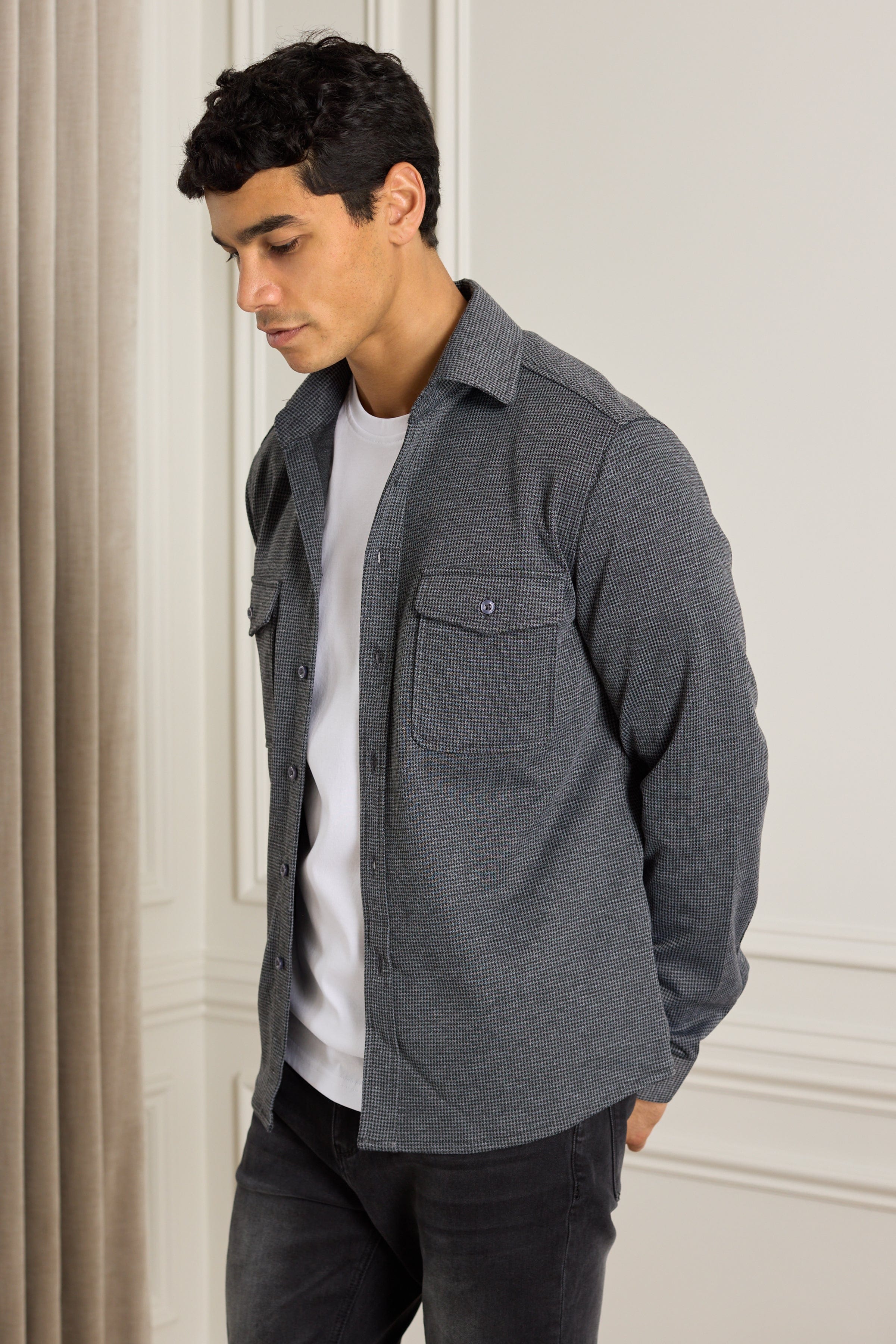 Joseph Dogtooth Overshirt - Black/Grey