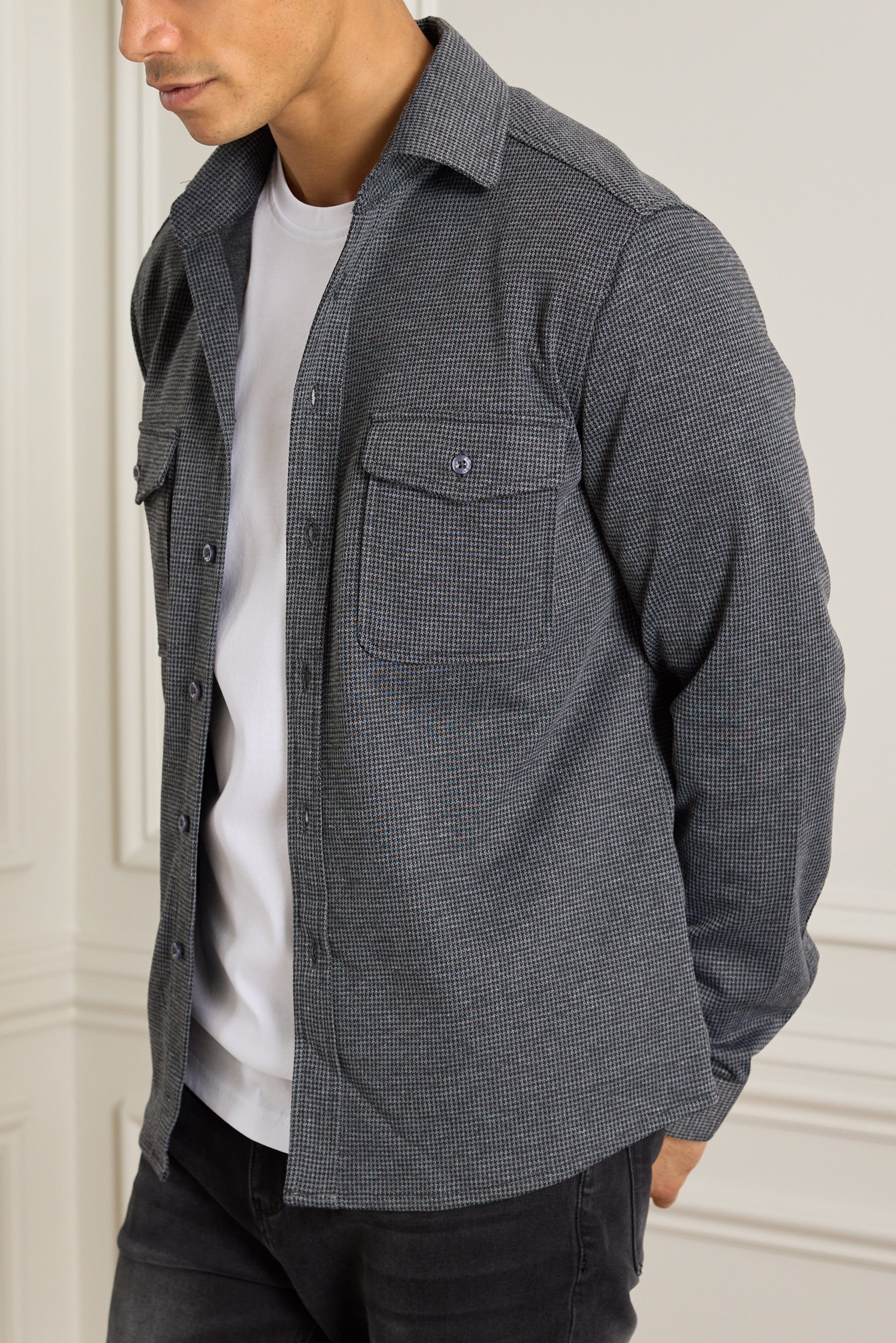 Joseph Dogtooth Overshirt - Black/Grey