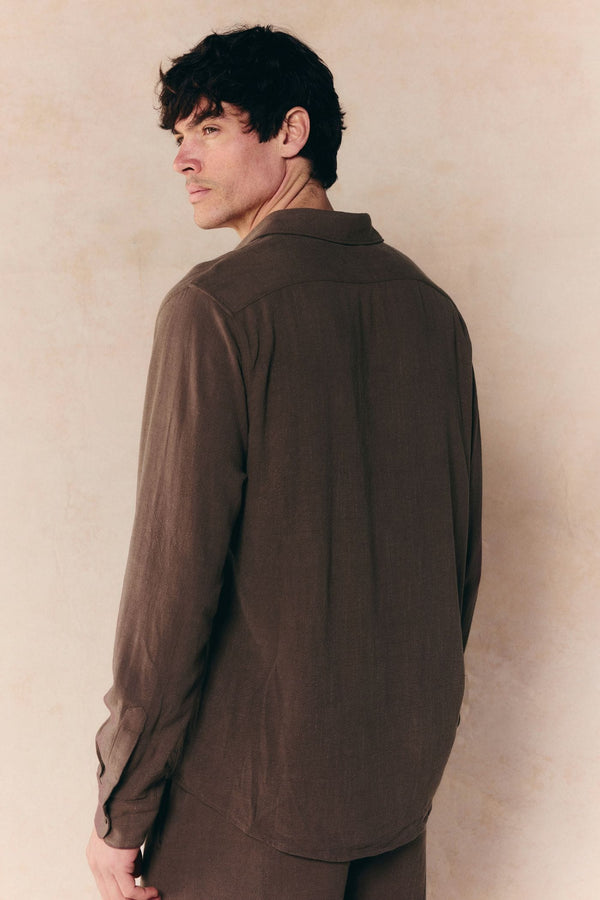 Cami Linen Classic Collar Shirt - Brown
