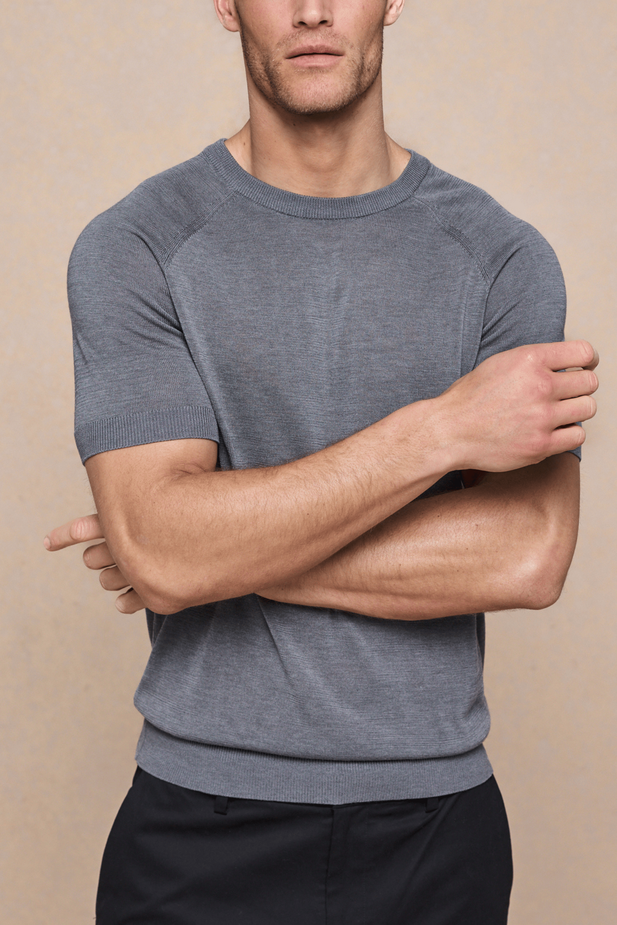 Riera Knit Crew Neck T-Shirt - Grey Marl