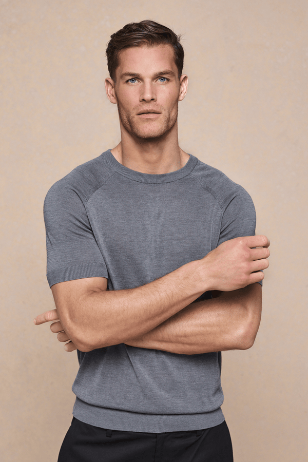 Riera Knit Crew Neck T-Shirt - Grey Marl