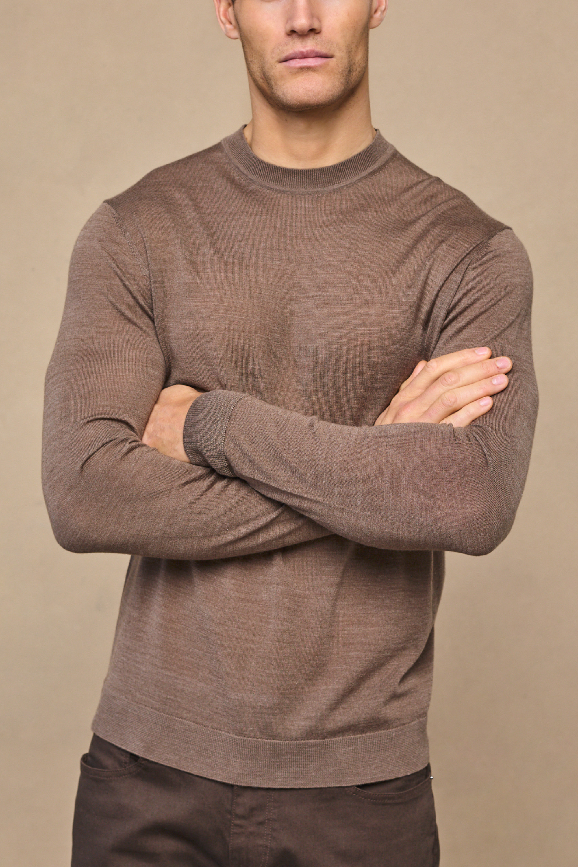 Frederic Fine Knit Long Sleeve T-Shirt - Brown Marl