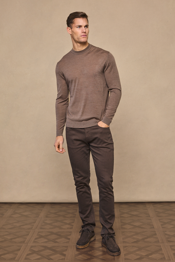 Frederic Fine Knit Long Sleeve T-Shirt - Brown Marl