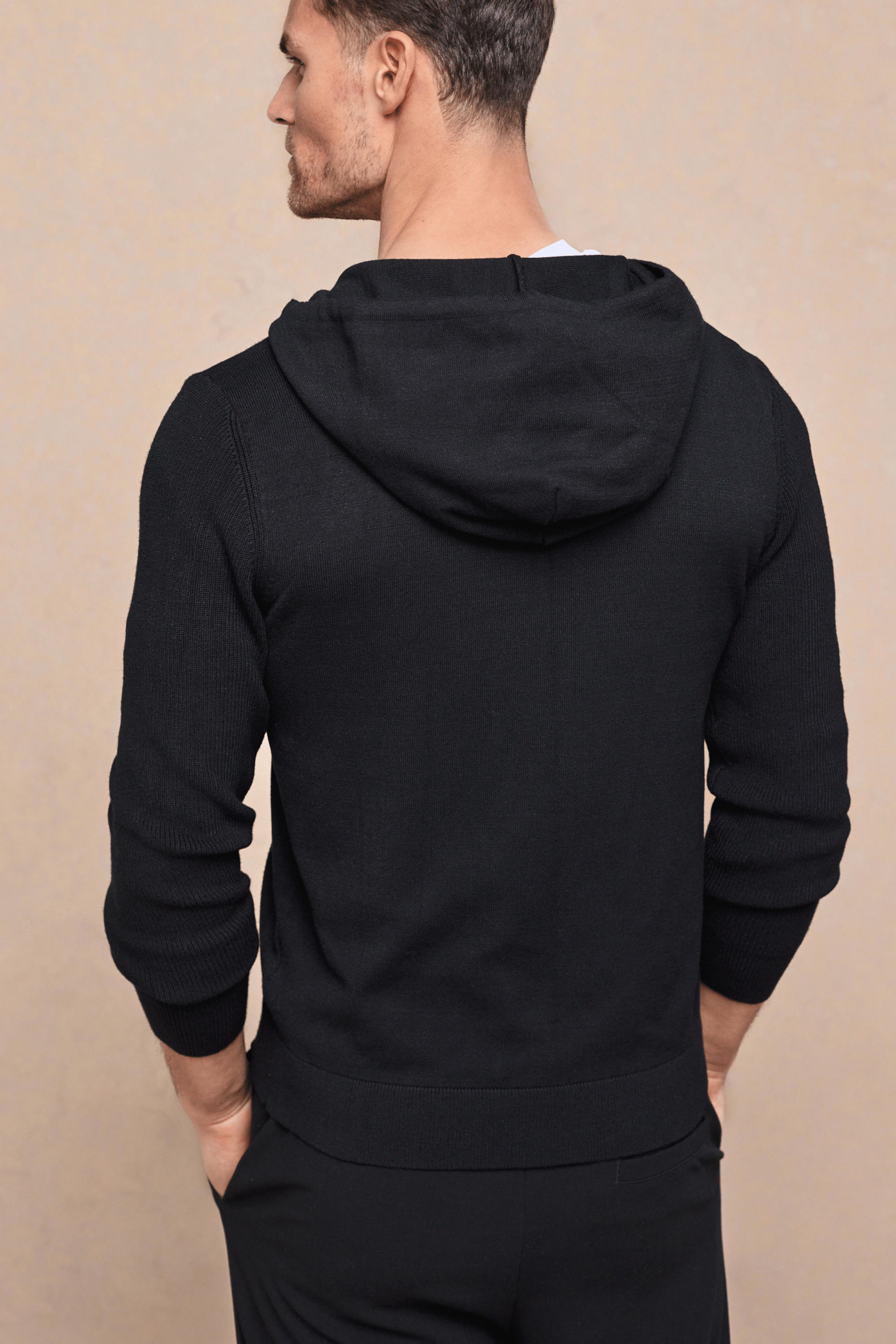 Nolan Knitted Zip Through Hoodie - Black