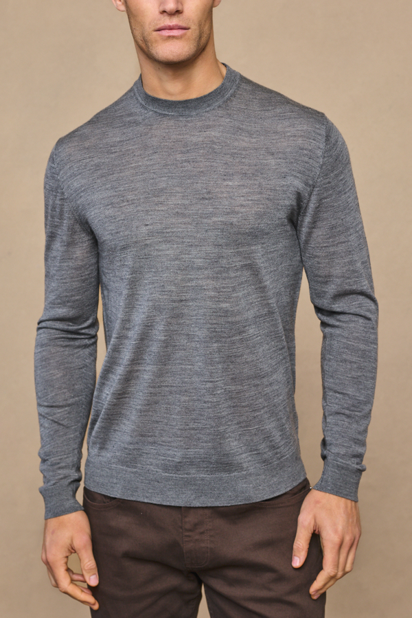 Frederic Fine Knit Long Sleeve T-Shirt - Grey Marl