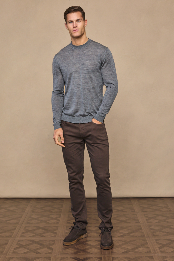 Frederic Fine Knit Long Sleeve T-Shirt - Grey Marl